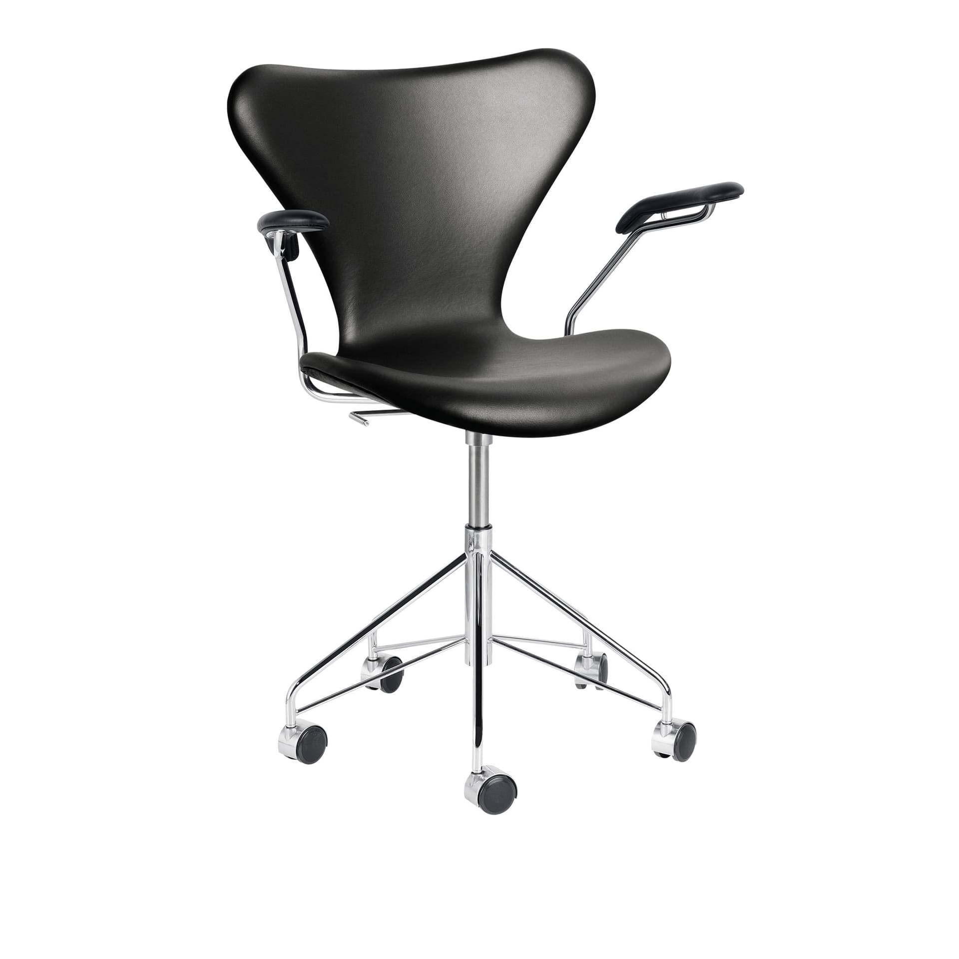 Fritz Hansen - 3217 Sjuan - Helklädd, Läder, Soft Black - Kontorstoler - Arne Jacobsen - Svart