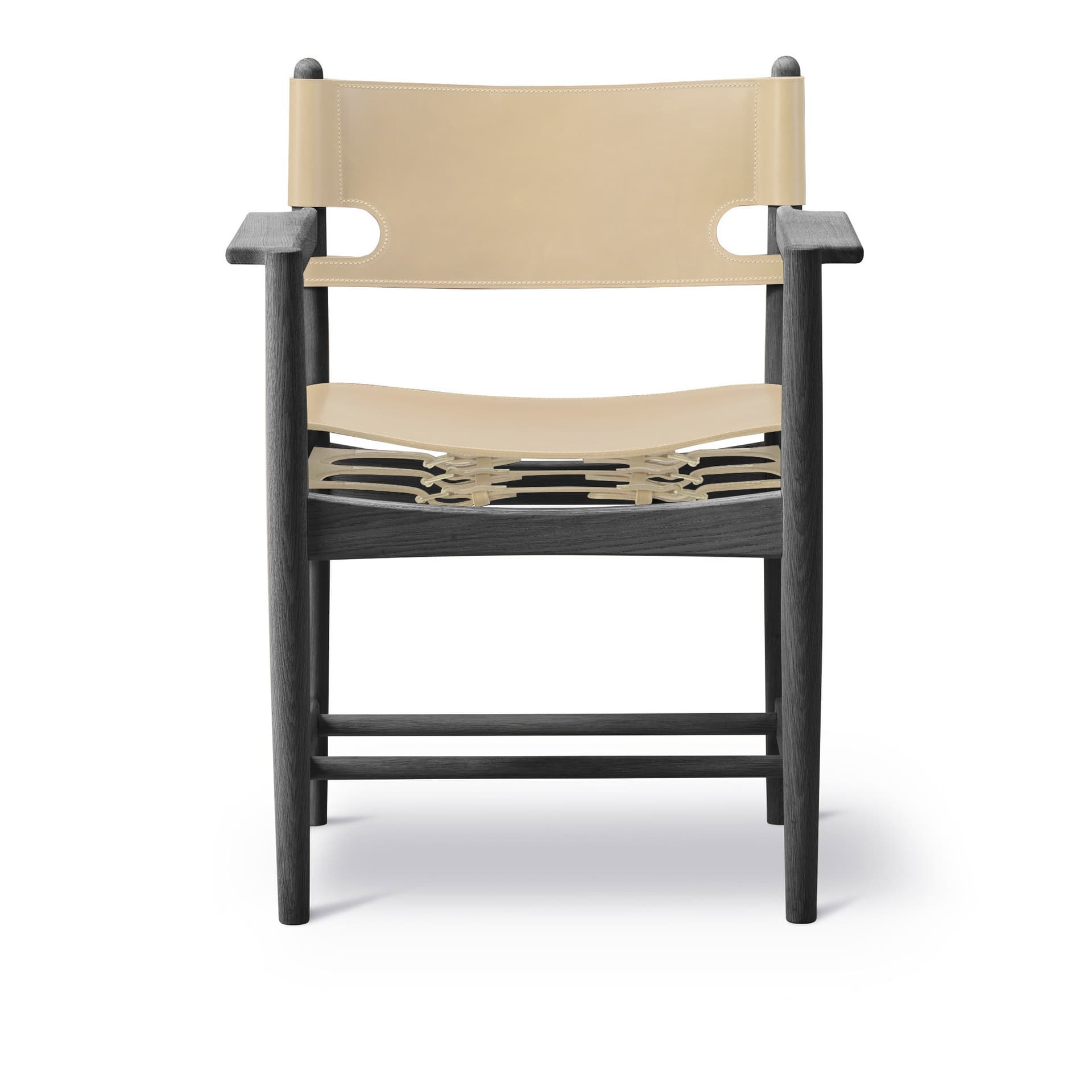 Fredericia Furniture - The Spanish Dining Armchair, Black lacquered oak,  Natural leather - Spisestoler - Børge Mogensen - Beige,Svart - Lær/Tre