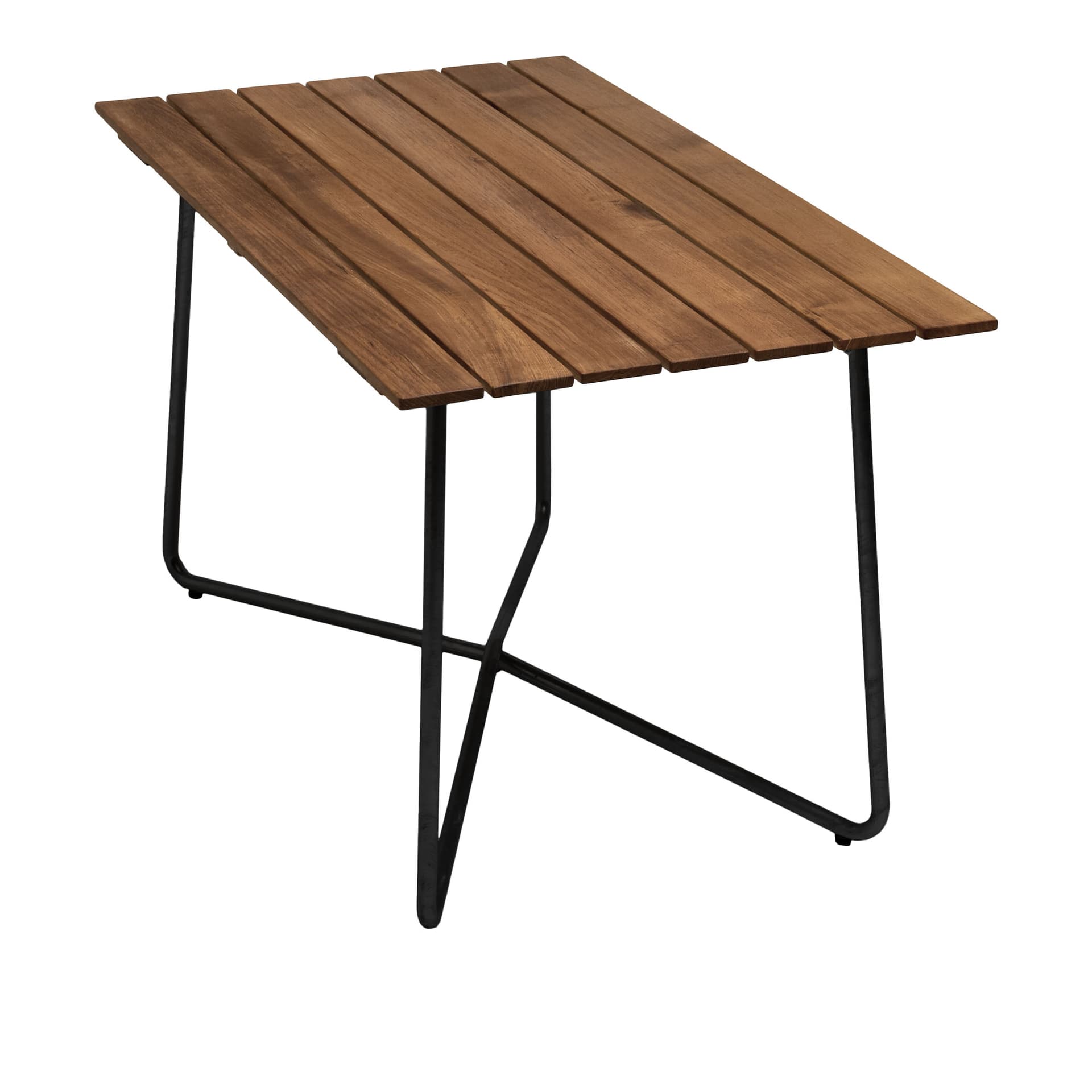 Grythyttan Stålmöbler - Bord B25A 120cm svart stativ ubehandlet teak - Utendørs spisebord - Tre farget