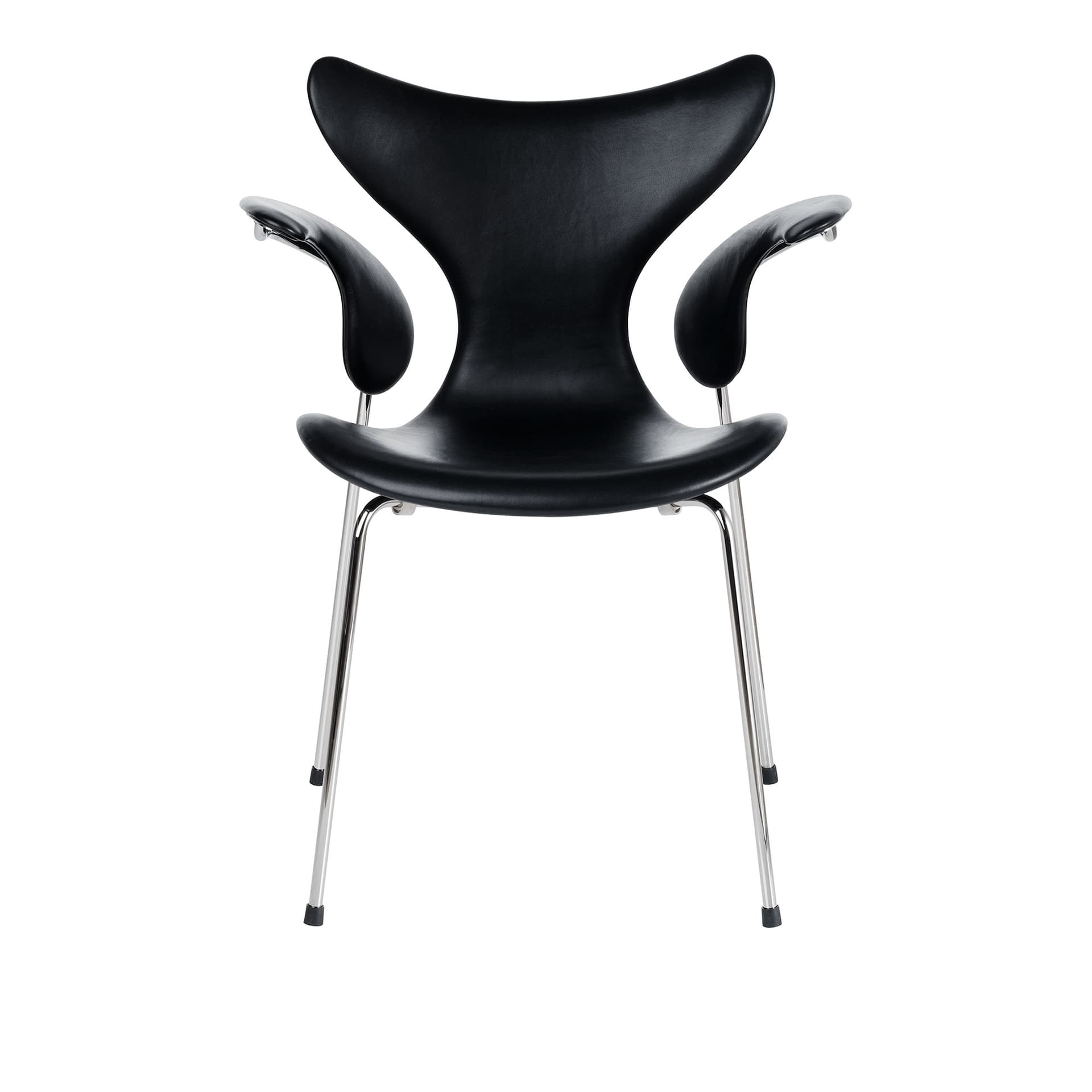Fritz Hansen - 3208 Liljan Karmstol, Läder, Essential Black - Spisestoler - Arne Jacobsen - Svart - Metall/Tre
