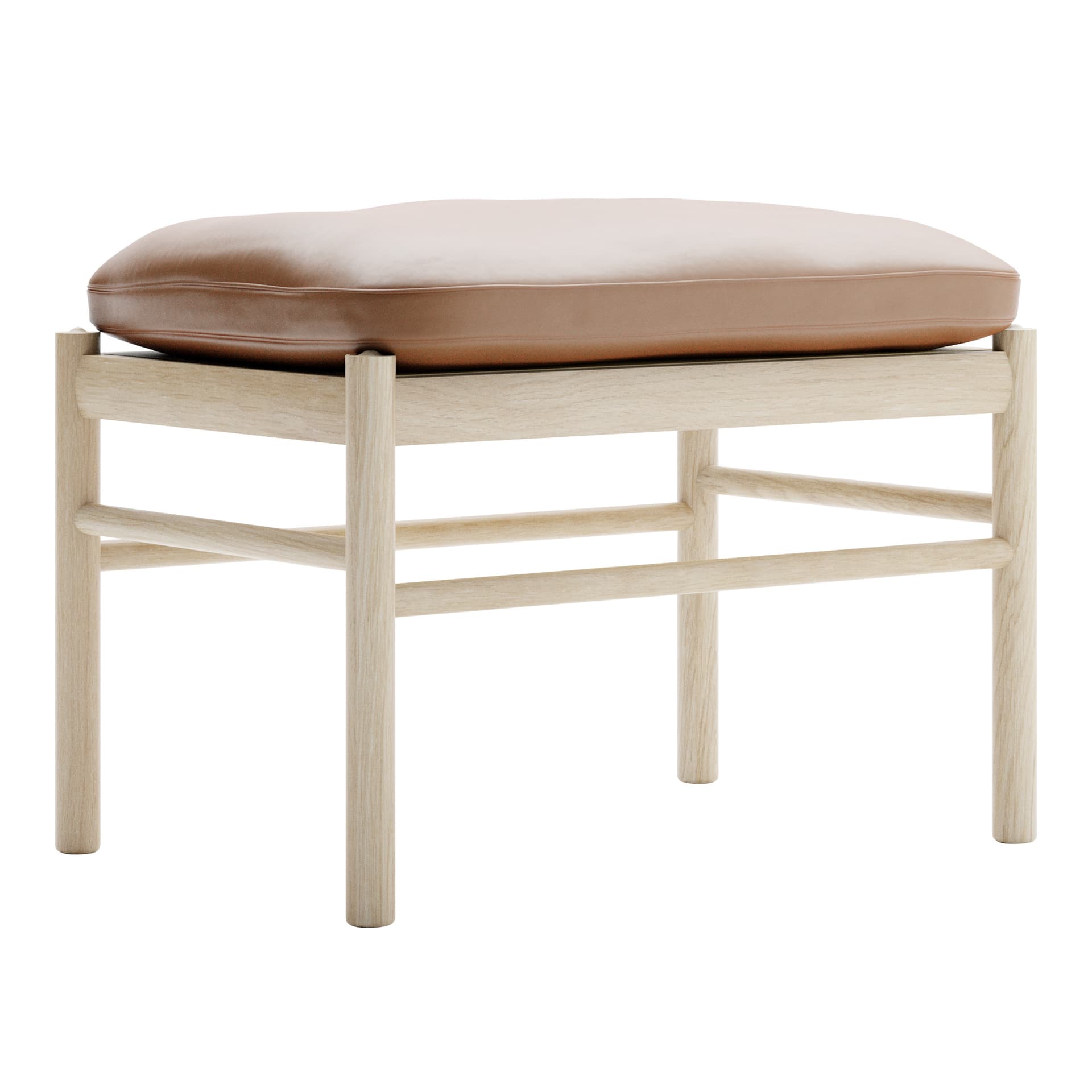 Carl Hansen - OW149F - Colonial Footstool, Tvålad Ek, Lädergrupp C Sif - 95 - Skamler & Taburetter - Ole Wanscher - Brun - Lær/Tre