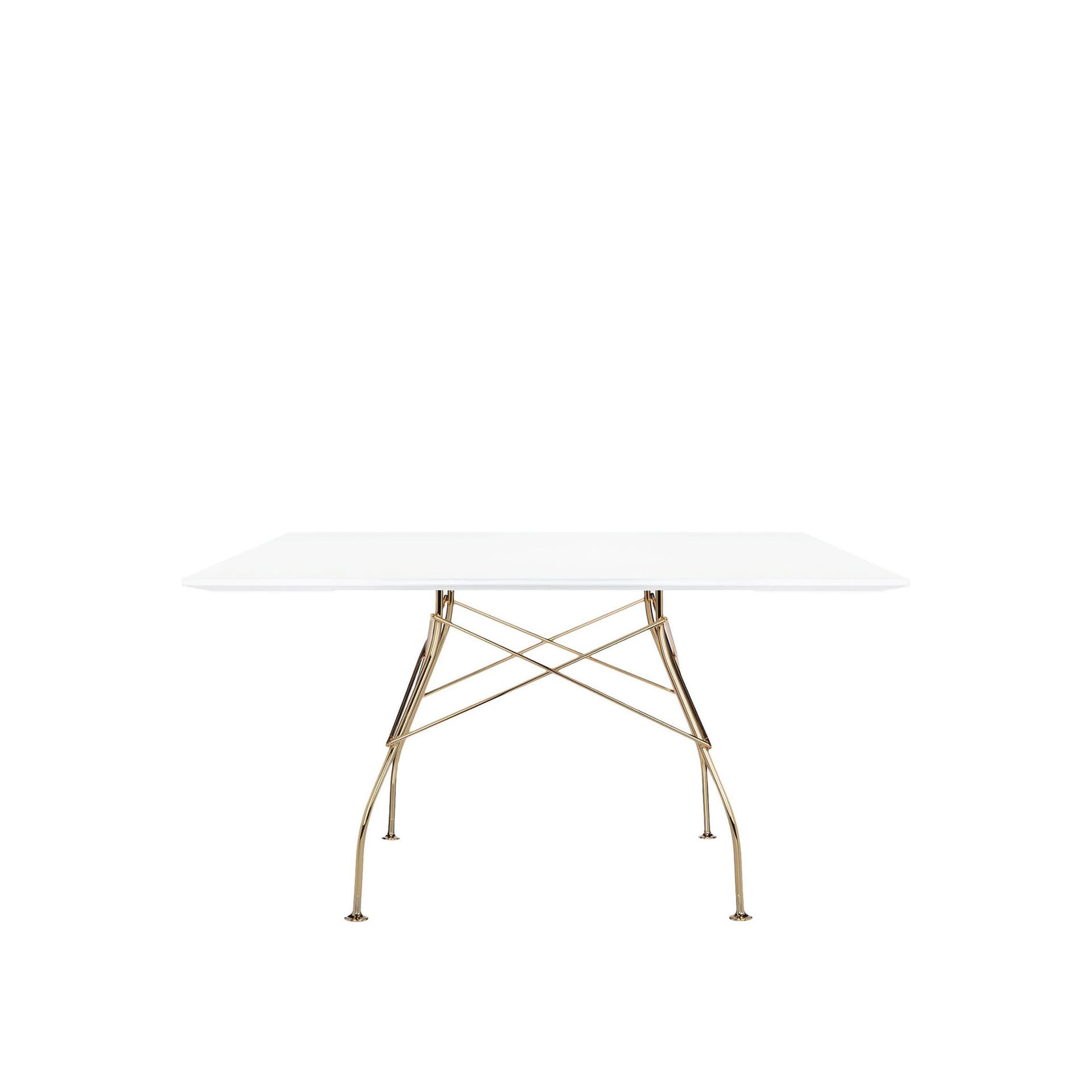 Kartell - Glossy Square Table 4567 130x130, Gold, White Polyester - Spisebord - Antonio Citterio - Hvit - Naturlig materiale/Metall