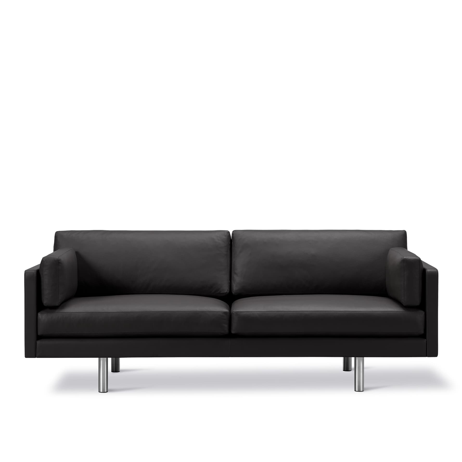 Fredericia Furniture - EJ220 Sofa - 3 seater - 212 cm - 2 cushions - Leather Omni 301 - Black - Down wrap - without buttons - Brushed chrome - round legs - Sofaer - Erik Jørgensen