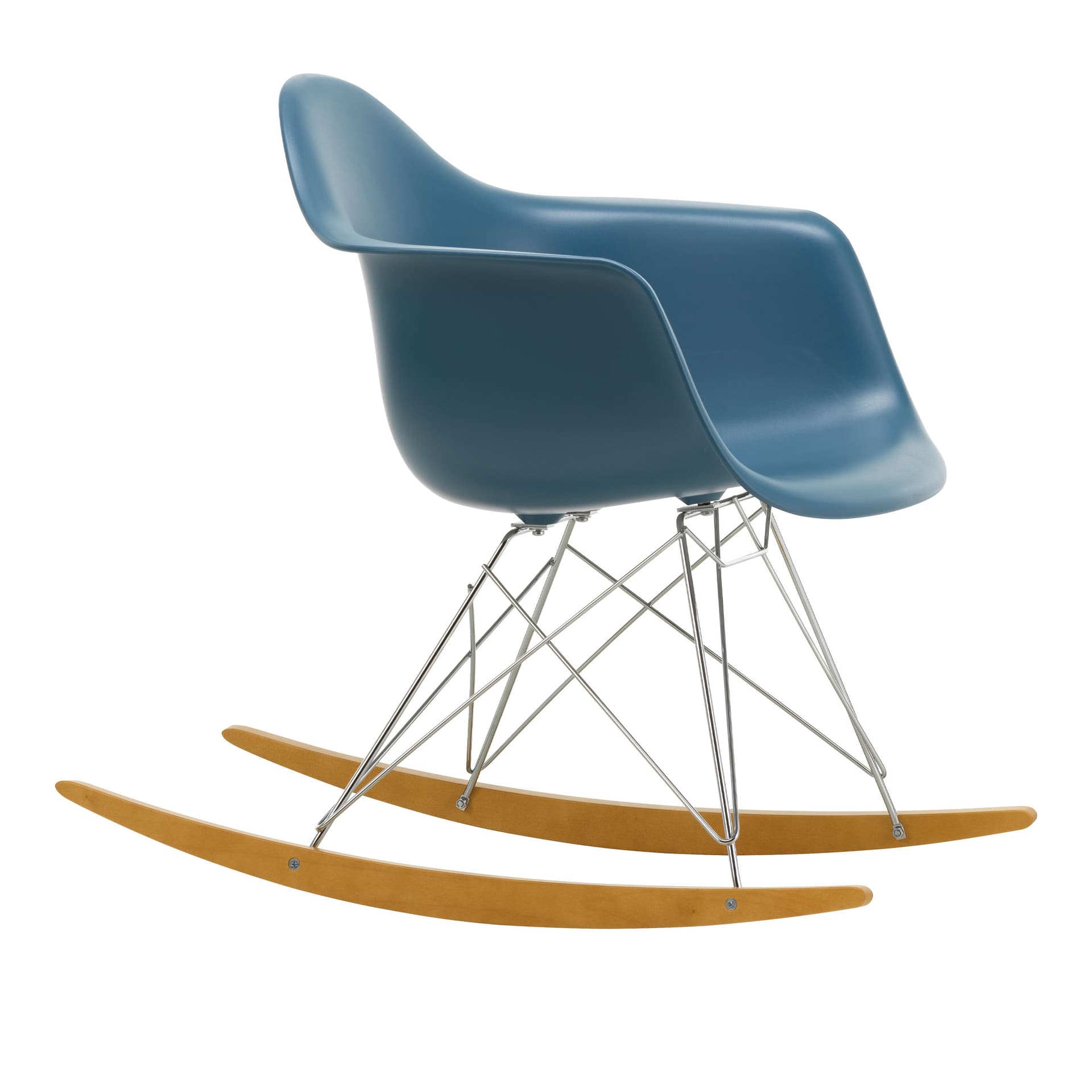 Vitra - Eames Plastic Armchair RAR - 83 Sea Blue - Chrome Base - Golden Maple - Lenestoler - Charles & Ray Eames - Blå - Metall/Tre/Plast