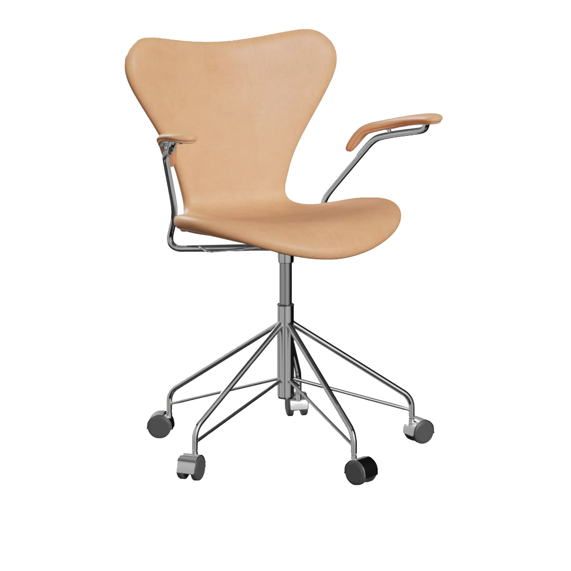 Fritz Hansen - 3217 Sjuan - Helklädd, Läder, Natural - Kontorstoler - Arne Jacobsen - Beige