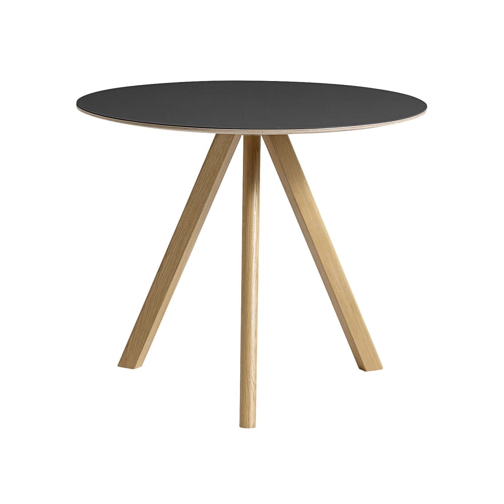 HAY - CPH20 2.0 Table Lacquered Oak Frame Ø90 X H74  Black Linoleum Tabletop Lacquered Edge - Spisebord - Ronan & Erwan Bouroullec - Svart - Tre