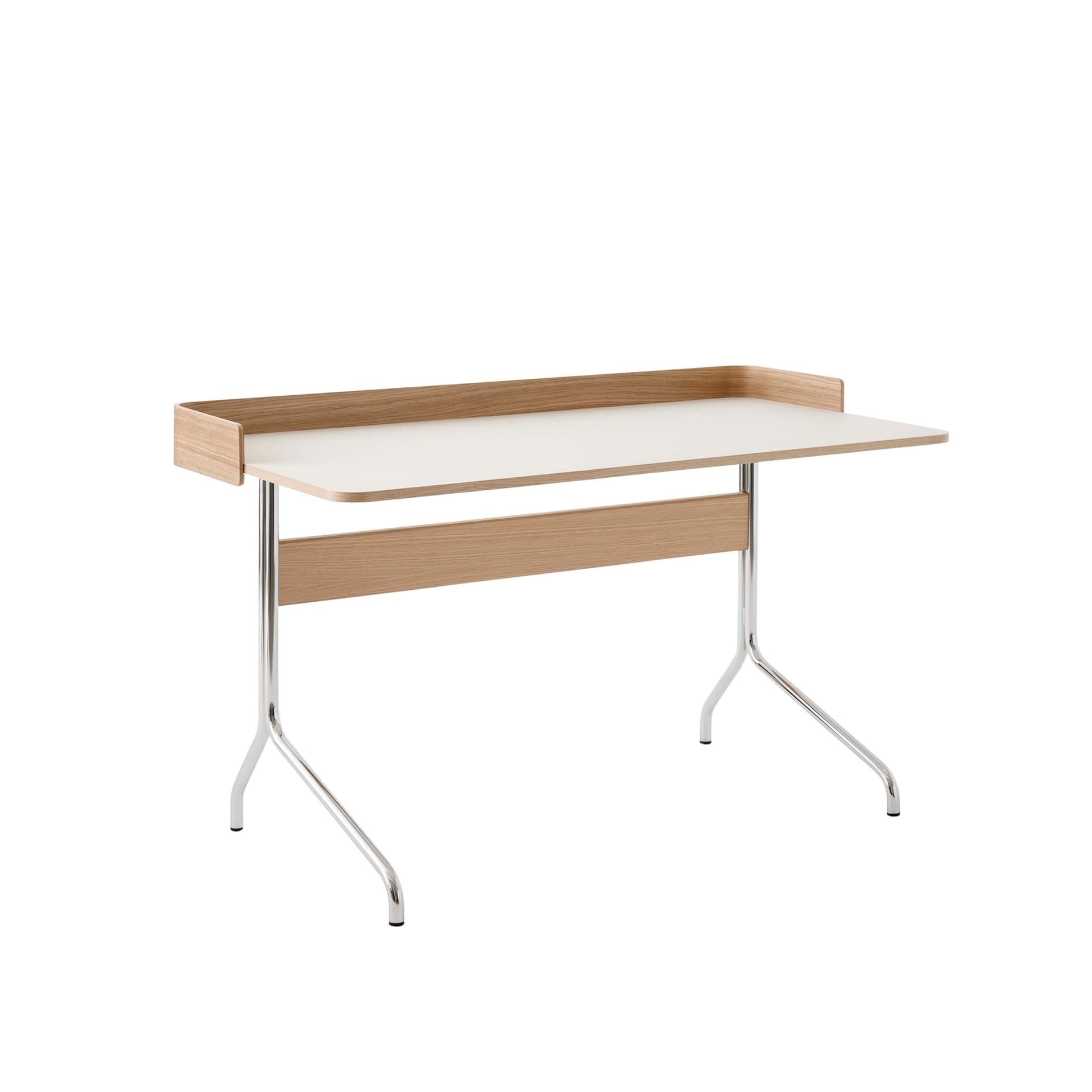 &Tradition - Pavilion Desk AV17, 130x65 cm, Linoleum Mushroom 4176/Oak/Chrome Legs w/Back - Skrivebord - Anderssen & Voll - Sølv,Tre farget - Metall/Tre/Plast
