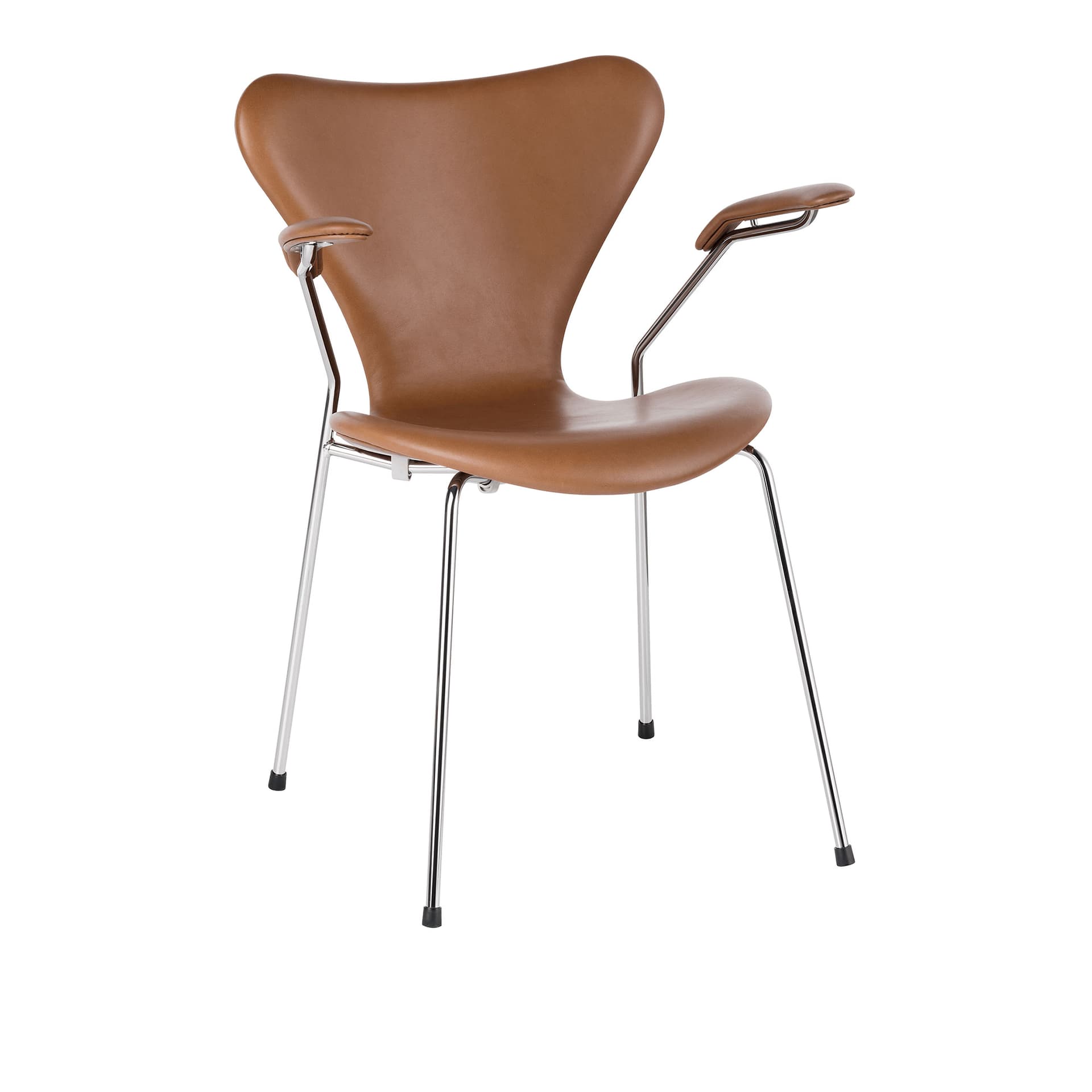 Fritz Hansen - 3207 Sjuan - Helklädd, Läder, Grace Walnut - Spisestoler - Arne Jacobsen - Brun - Metall/Tre