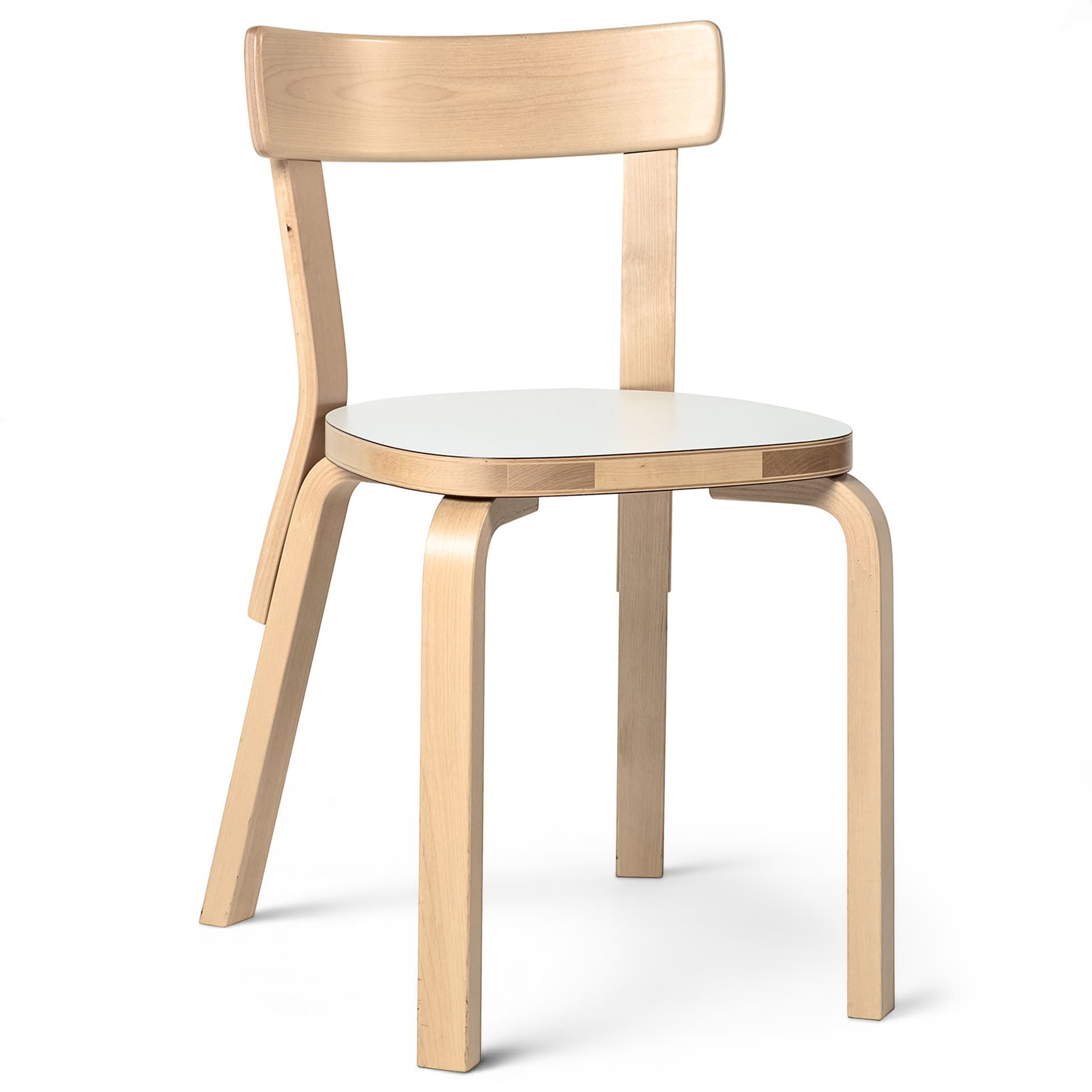 Artek - Stol 69, Klarlackade ben, Vit laminat sits - Spisestoler - Alvar Aalto