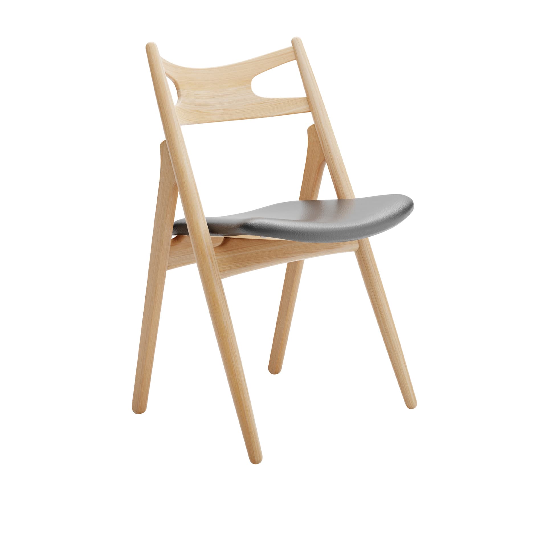 Carl Hansen - CH29P Sawbuck Chair, Klarlackad Ek, Lädergrupp A Loke - 7150 - Spisestoler - Hans J. Wegner - Tre farget - Lær/Tre