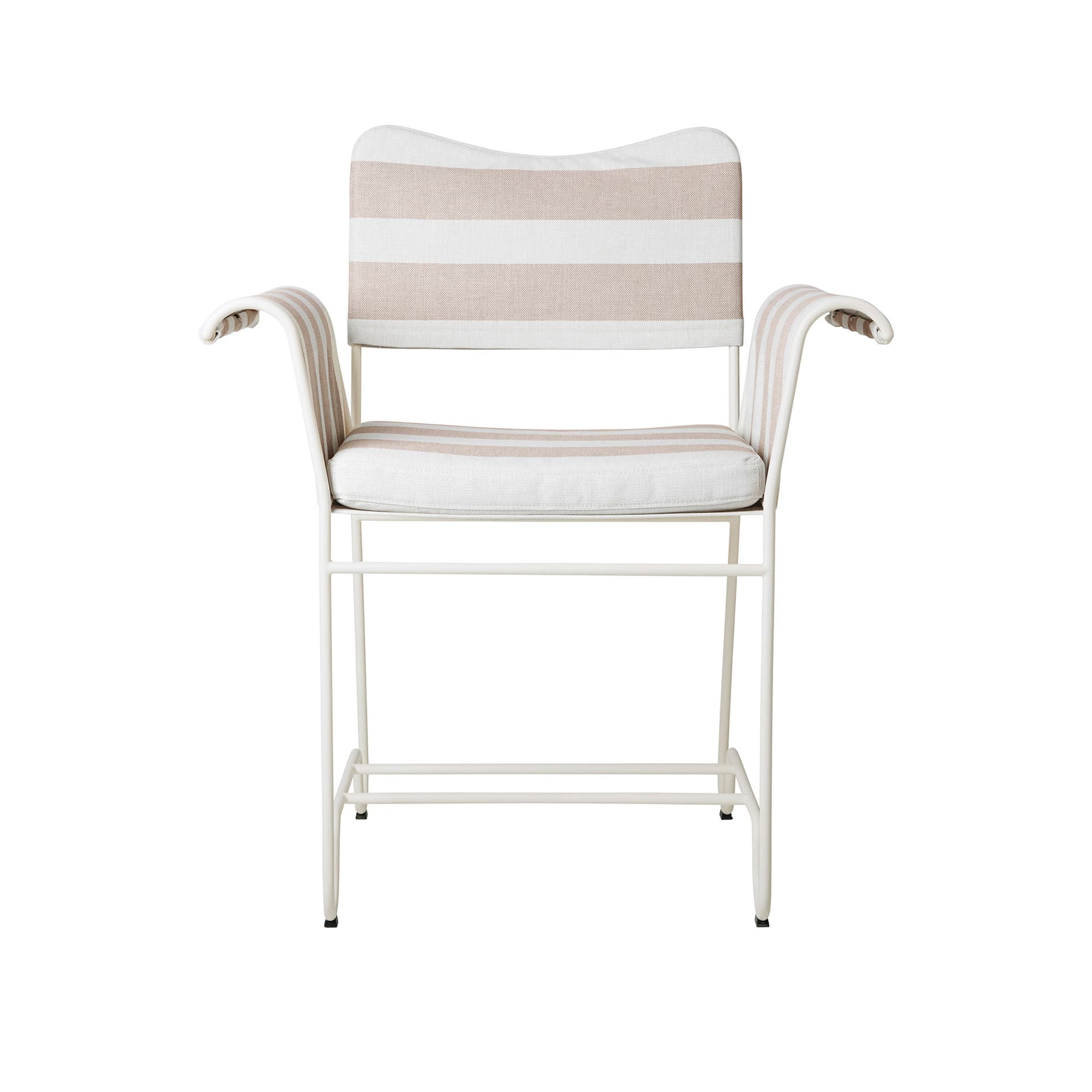 Gubi - Tropique Dining Chair - w/o Fringes Classic White Semi Matt Base, Leslie Stripe, Limonta 40 - Utendørs spisebordstoler - Mathieu Matégot - Beige,Hvit - Tekstilmateriale