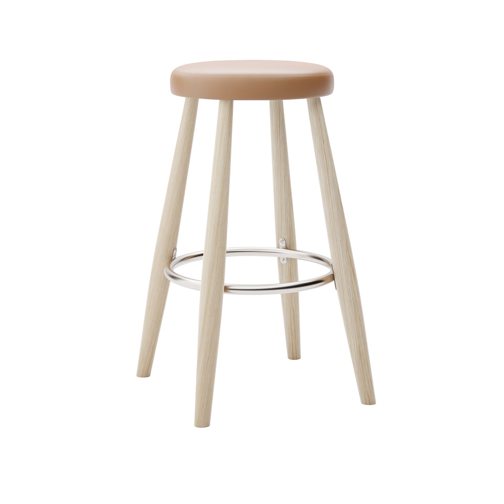 Carl Hansen - CH58 Low Stool, Tvålad Ek, Lädergrupp C Sif - 95 - Barstoler & barkrakker - Hans J. Wegner - Tre farget - Lær/Metall/Tre