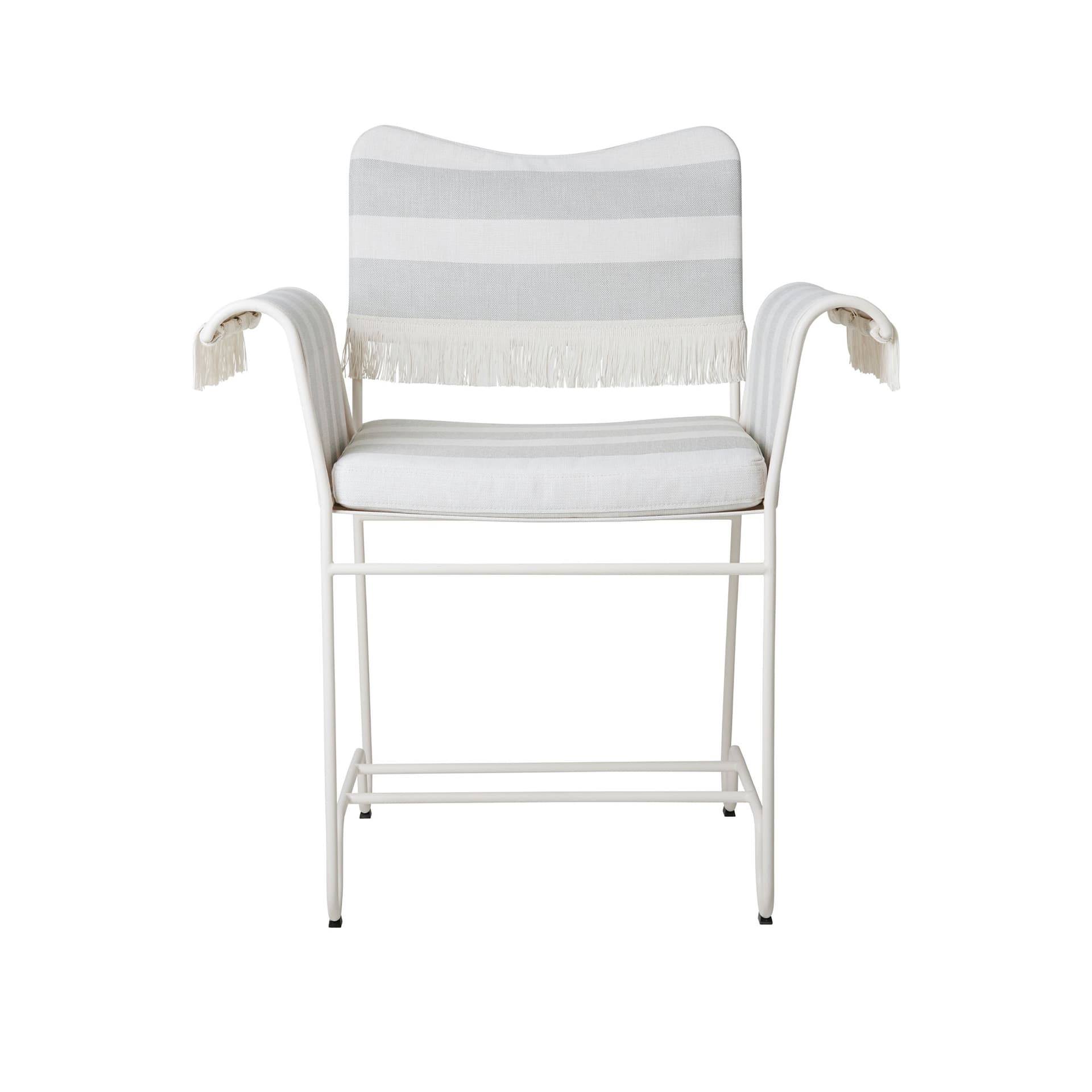 Gubi - Tropique Dining Chair - w. Fringes Classic White Semi Matt Base, Leslie Stripe, Limonta 20 - Utendørs spisebordstoler - Mathieu Matégot - Beige,Hvit - Tekstilmateriale