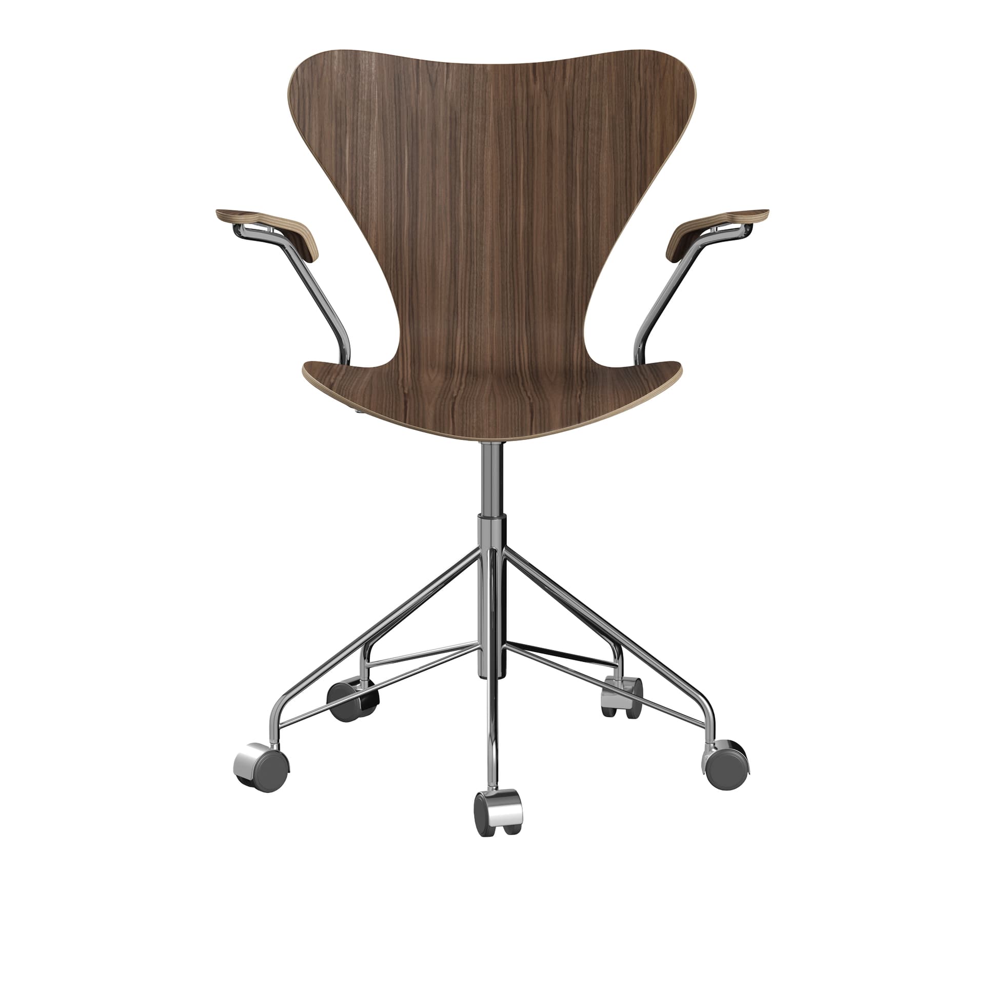 Fritz Hansen - 3207 Sjuan, Valnötsfanér - Kontorstoler - Arne Jacobsen - Tre farget