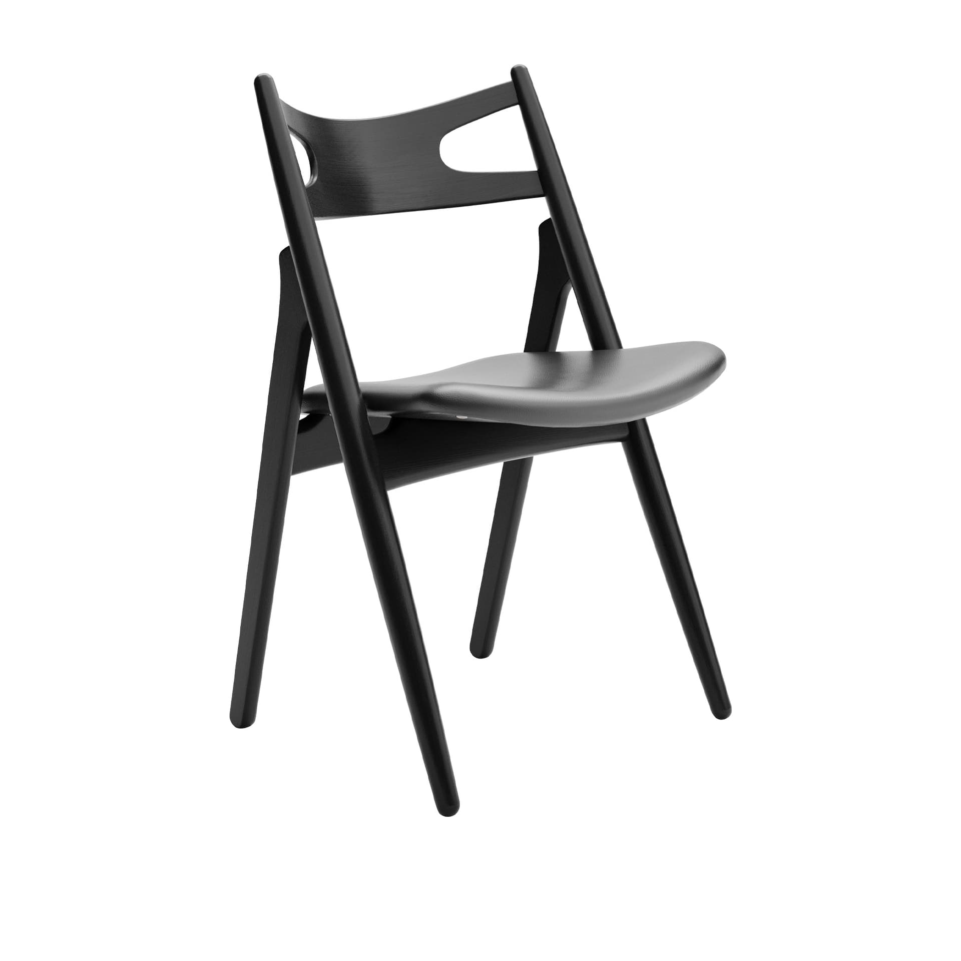 Carl Hansen - CH29P Sawbuck Chair, Svartlackad Ek, Lädergrupp B Thor - 301 - Spisestoler - Hans J. Wegner - Svart - Lær/Tre