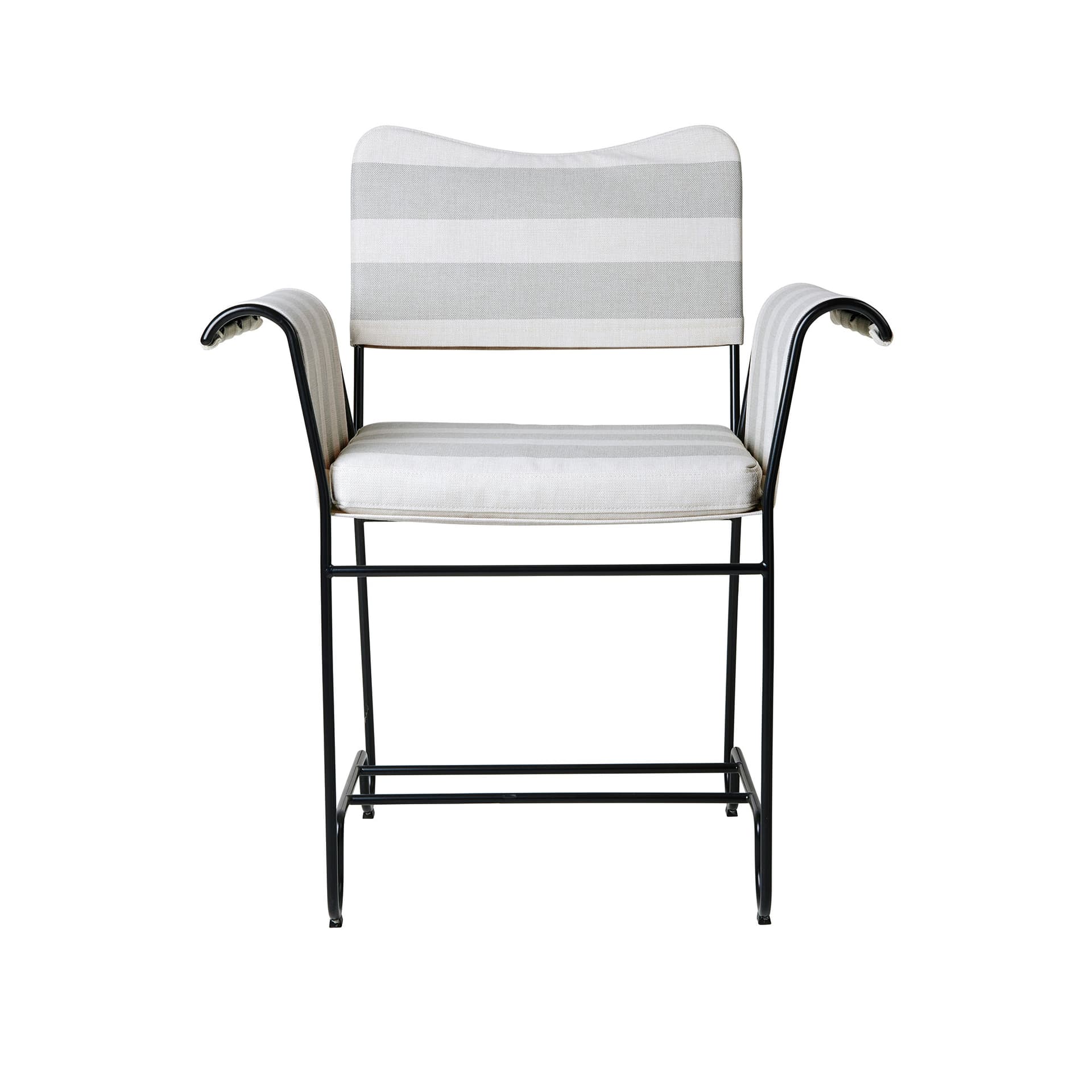 Gubi - Tropique Dining Chair - w/o Fringes Classic Black Base, Leslie Stripe, Limonta 20 - Utendørs spisebordstoler - Mathieu Matégot - Beige,Hvit - Tekstilmateriale
