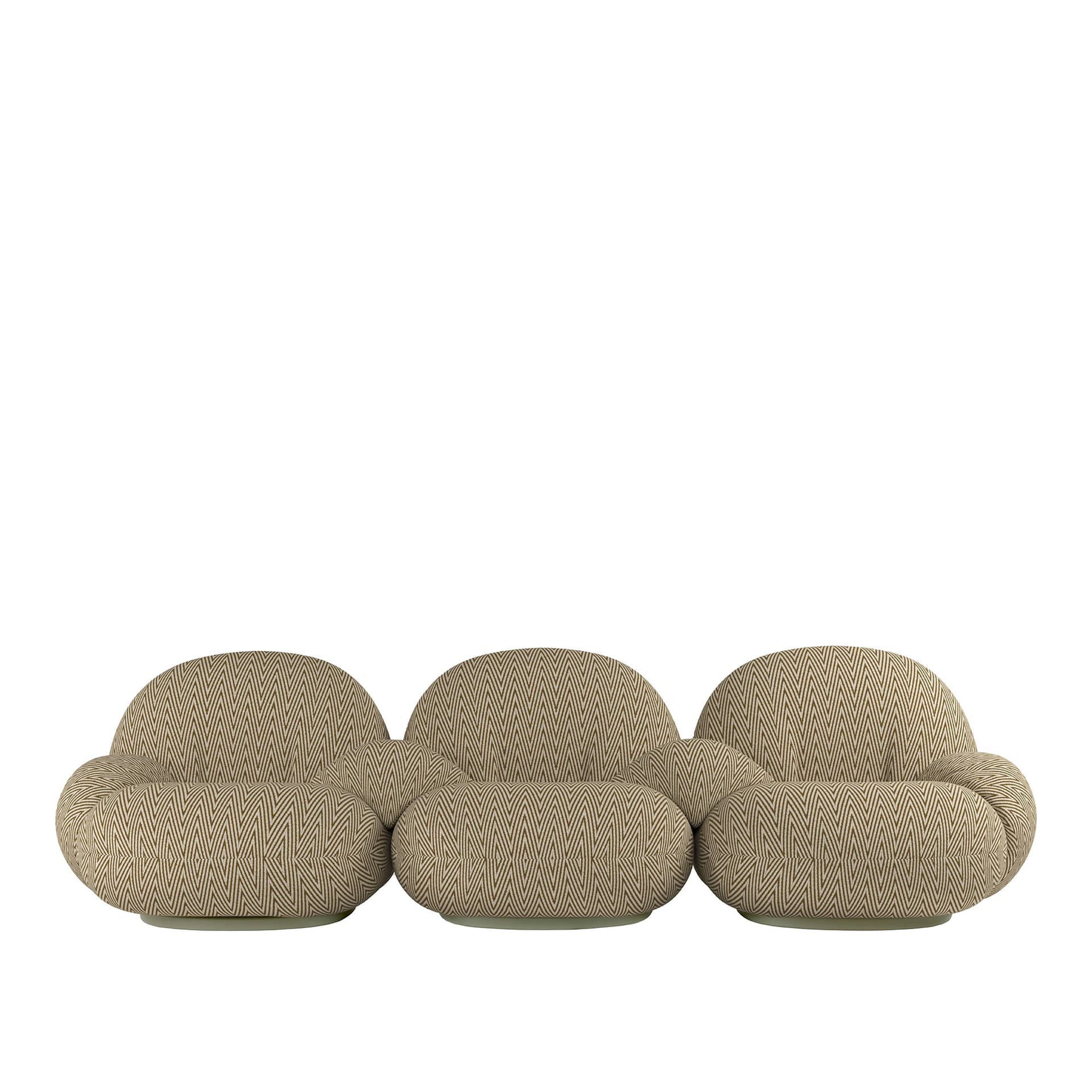 Gubi - Pacha Outdoor Sofa - Fully Upholstered, 3-seater with armrests incl middle armrests, PG. D Dedar, Chevron Special outdoor Camel 022 - Utendørs sofaer - Pierre Paulin - Plast