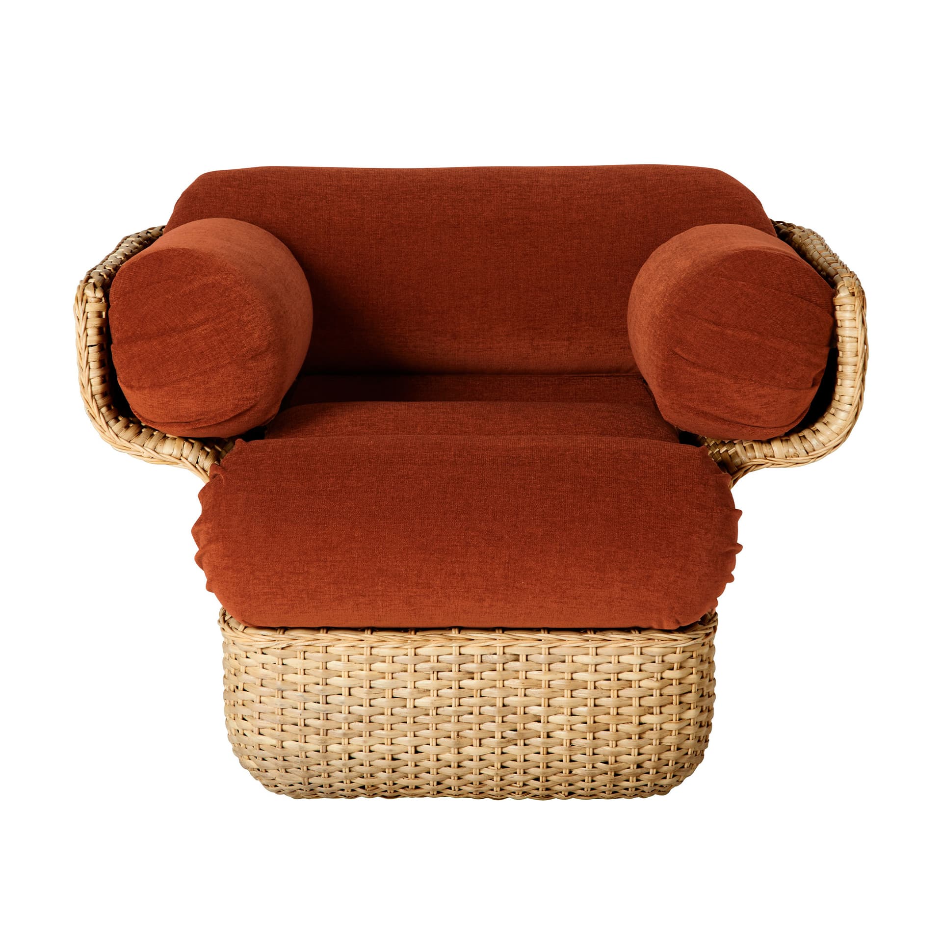 Gubi - Basket Lounge Chair - Fully Upholstered Rattan Belsuede Special FR 133, Dedar - Lenestoler - Joe Colombo - Brun - Metall/Tre/Tekstilmateriale/Skum
