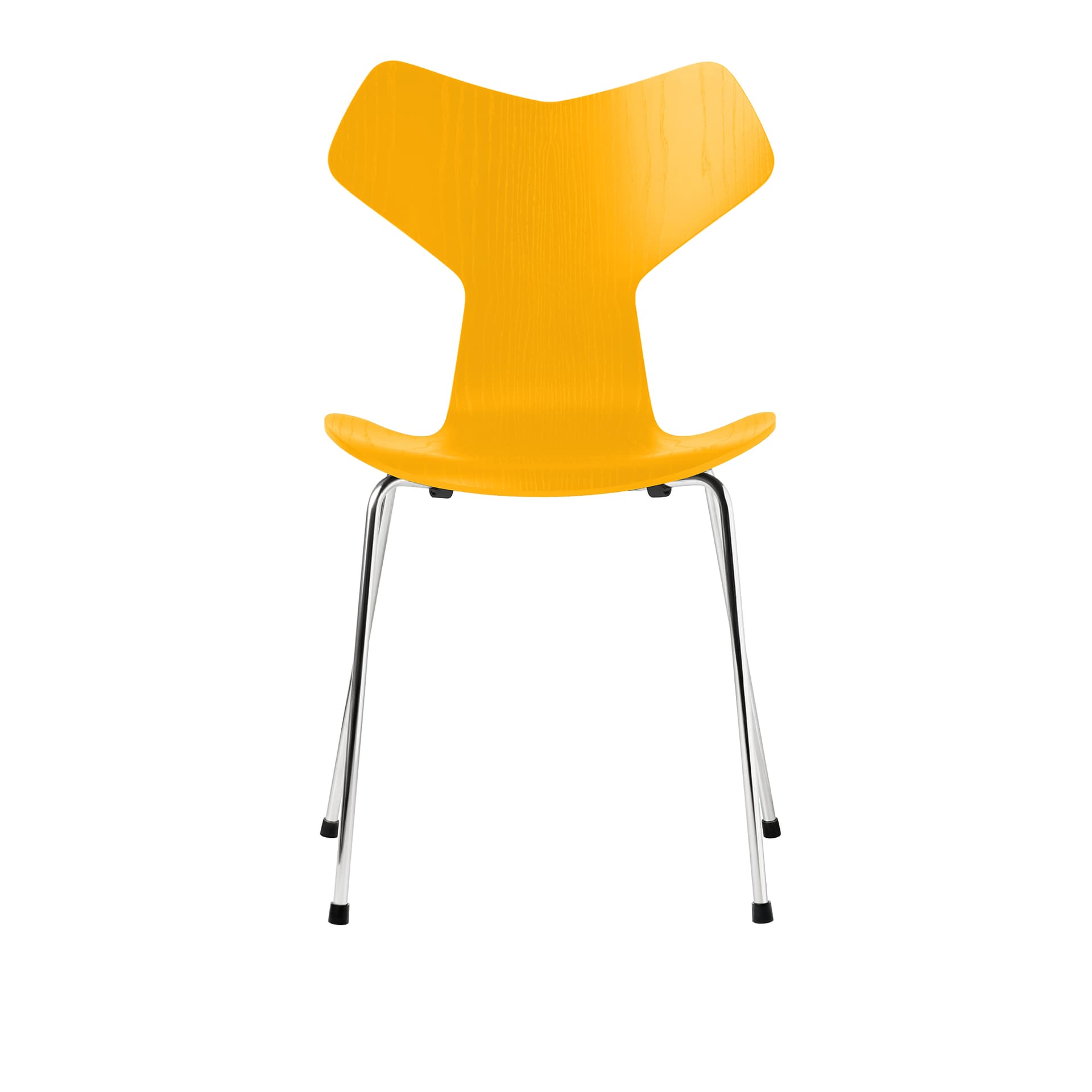 Fritz Hansen - 3130 Grand Prix, Färgad Ask, True Yellow, Underrede Förkromat Stål - Spisestoler - Arne Jacobsen - Gul - Metall/Tre