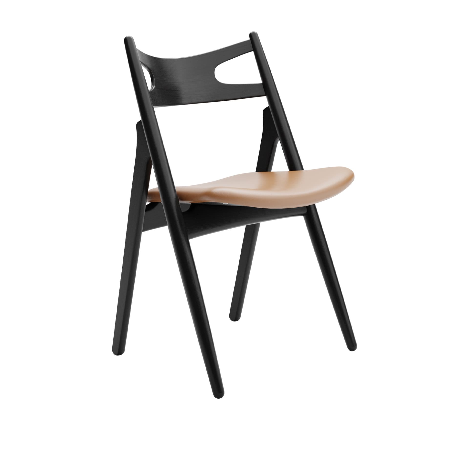 Carl Hansen - CH29P Sawbuck Chair, Svartlackad Ek, Lädergrupp B Thor - 307 - Spisestoler - Hans J. Wegner - Svart - Lær/Tre