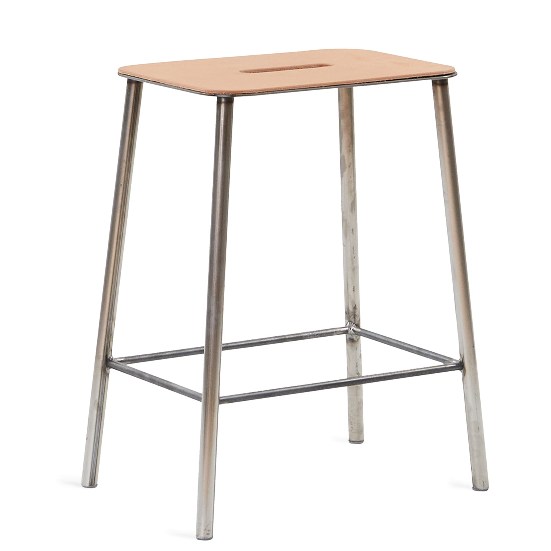Frama - Adam Stool – Raw Steel / Natural Leather – H50 - Krakker - Toke Lauridsen - Sølv,Beige - Lær/Metall