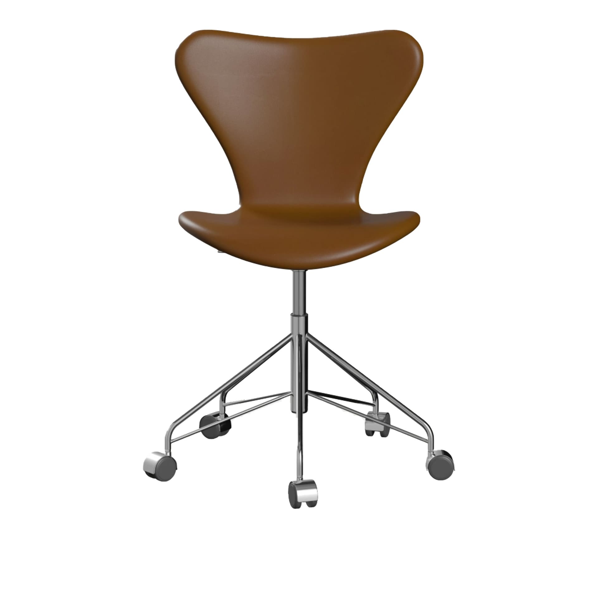 Fritz Hansen - 3117 Sjuan - Helklädd, Läder, Soft Walnut - Kontorstoler - Arne Jacobsen - Brun