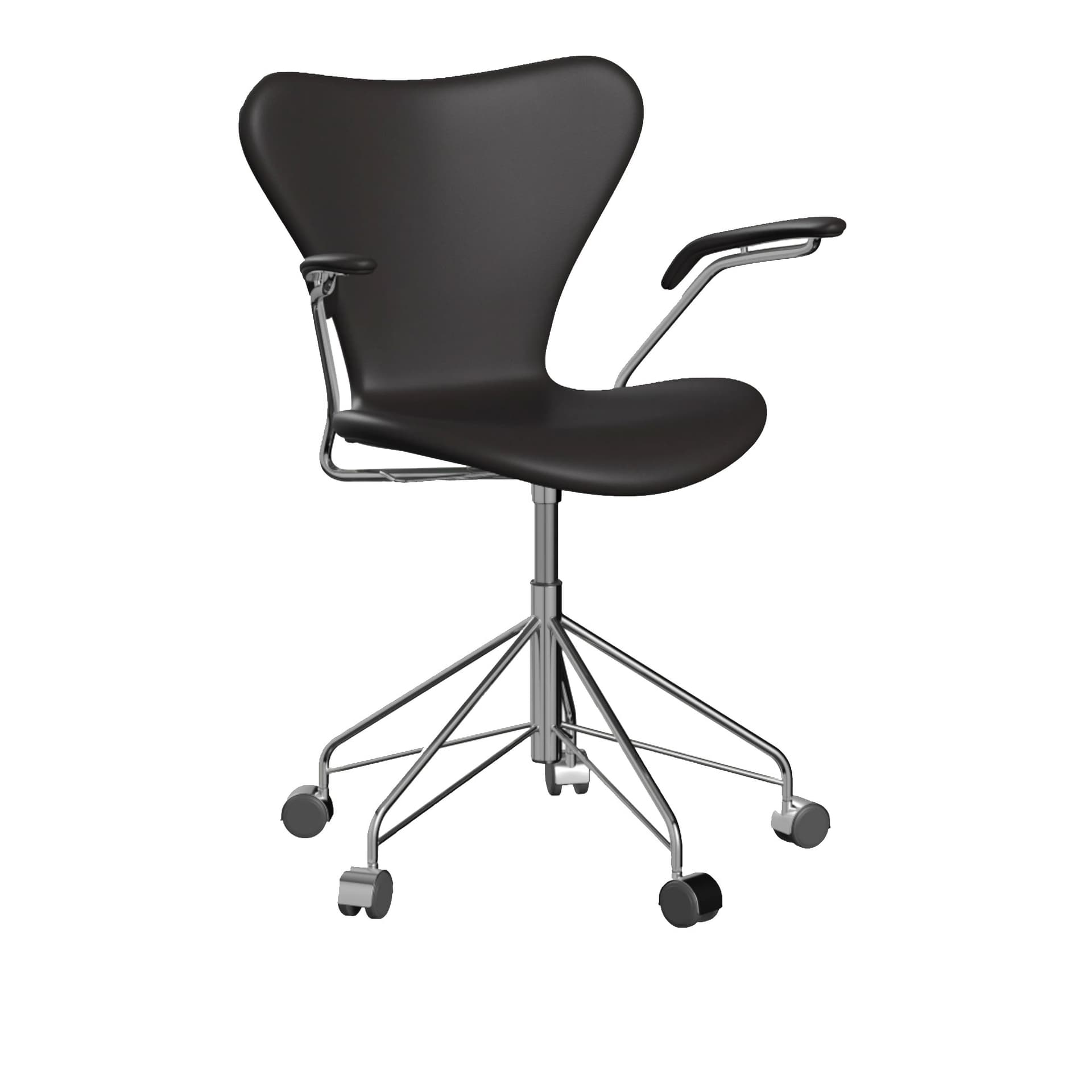 Fritz Hansen - 3217 Sjuan - Helklädd, Läder, Soft Black Brown - Kontorstoler - Arne Jacobsen - Brun