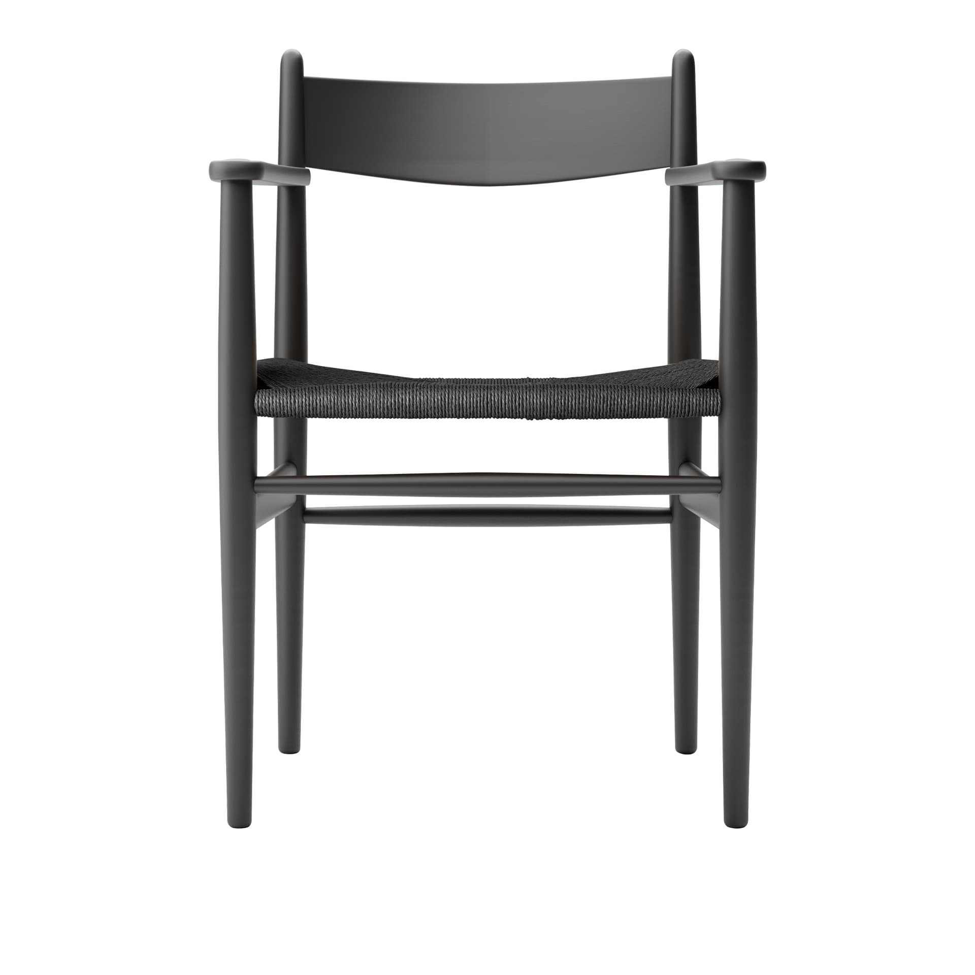 Carl Hansen - CH37, Lackerad Bok, Black, Svartflätat papperssnöre - Spisestoler - Hans J. Wegner - Svart - Tre