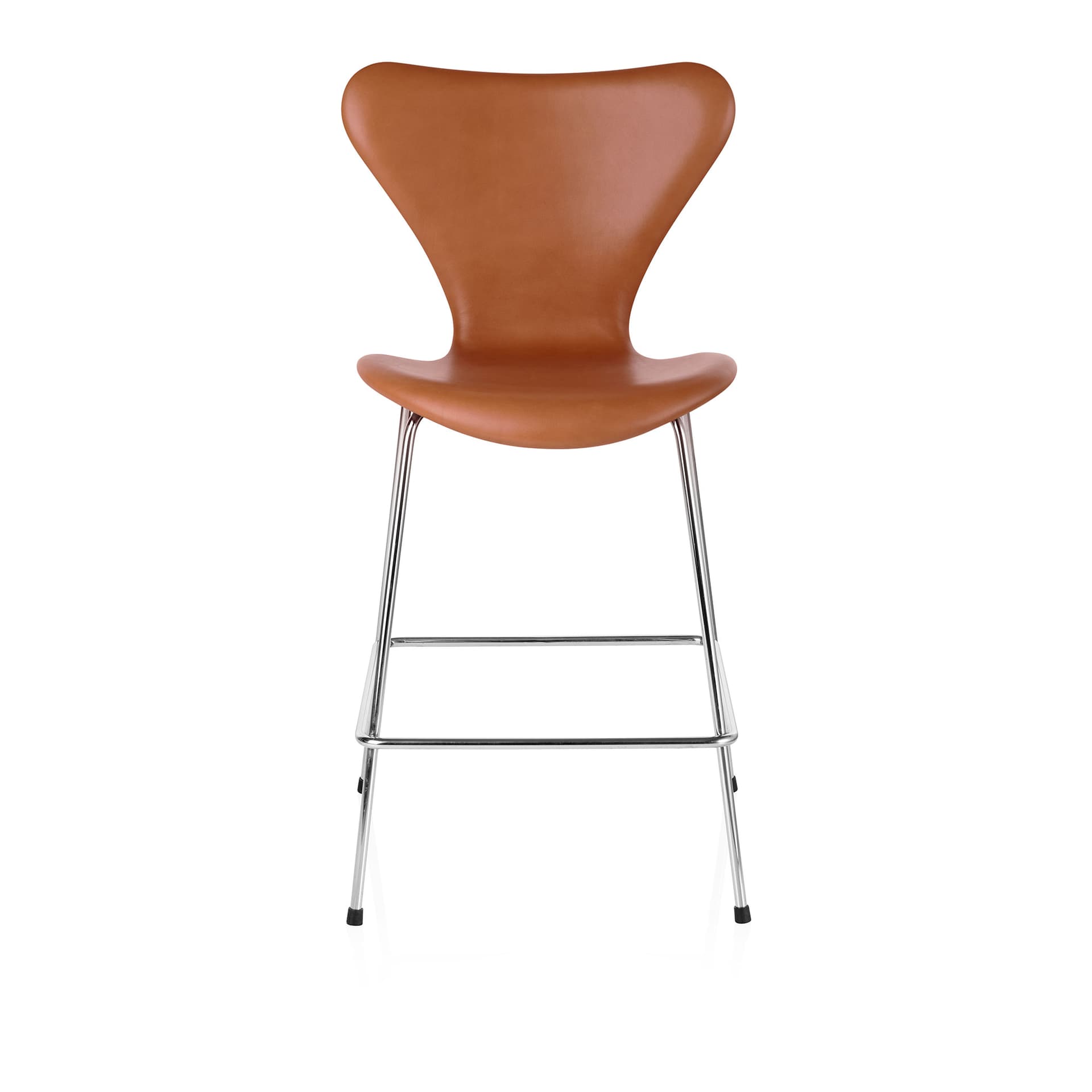 Fritz Hansen - 3187 Sjuan Helklädd Läder - Soft Cognac - Barstoler & barkrakker - Arne Jacobsen - Brun - Lær/Metall/Tre