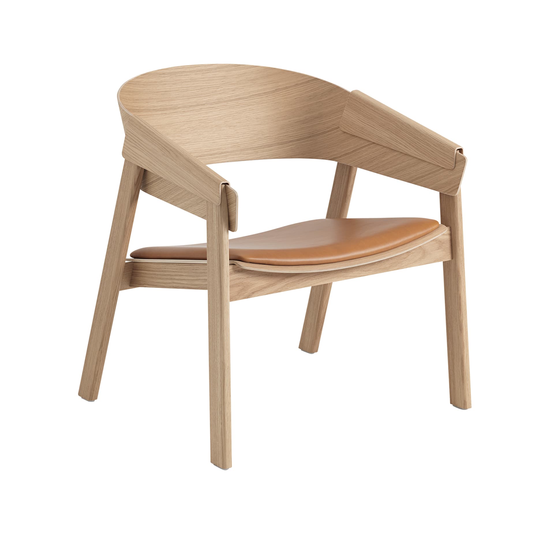 Muuto - Cover Lounge Chair, Silk Leather - Cognac/Oak - Lenestoler - Thomas Bentzen - Tre farget - Lær/Tre