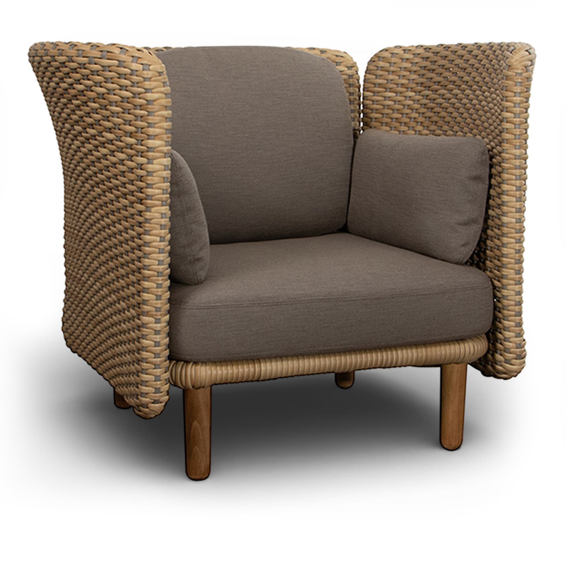 Cane-Line - Arch lounge chair with low arm-backrest – Natural Taupe Cane-line Flat Weave - Utendørs lenestoler - Foersom & Hiort-Lorenzen - Beige,Grå - Tre/Tekstilmateriale/Skum