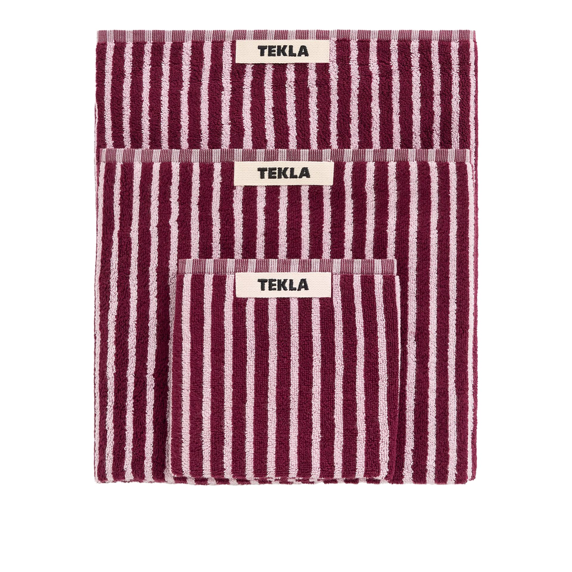 Tekla - Terry Towel - Striped - Red  Rose 70x140 - Håndklær og badehåndklær - Rød