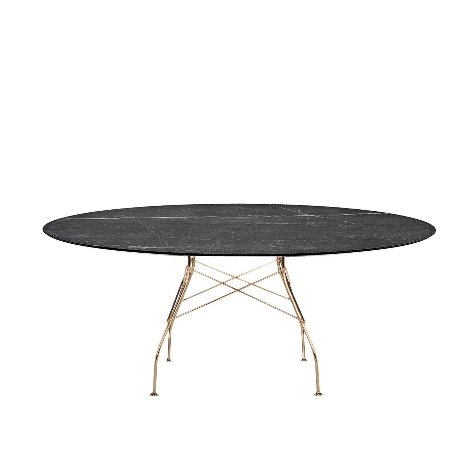 Kartell - Glossy Oval Table 4579 192x118, Gold, Black Marble Finish - Spisebord - Antonio Citterio - Svart - Naturlig materiale/Metall