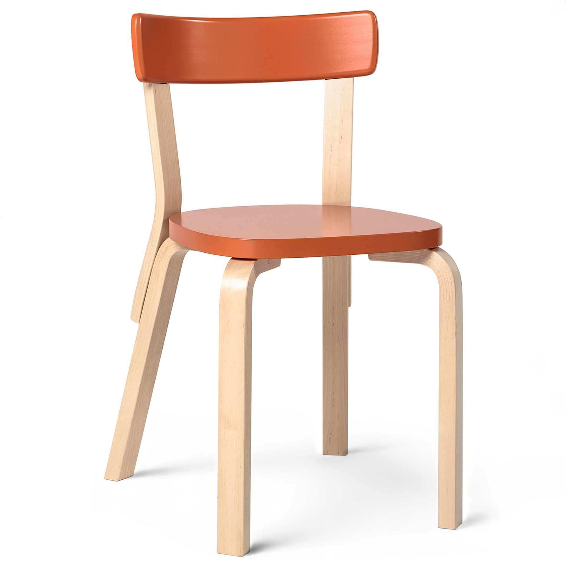 Artek - Stol 69, Klarlackade ben, Lackad orange sits - Spisestoler - Alvar Aalto