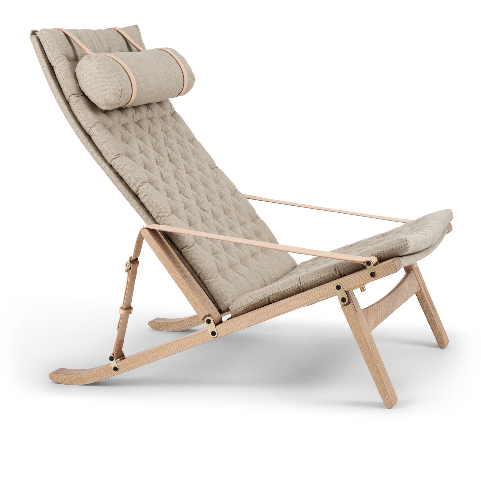Carl Hansen - FK10, Plico Chair, White Oiled Oak, Fabric Cat. 1 Natural Cavas - Lenestoler - Jørgen Kastholm,Preben Juul Fabricius - Beige - Lær/Metall/Tre/Skum