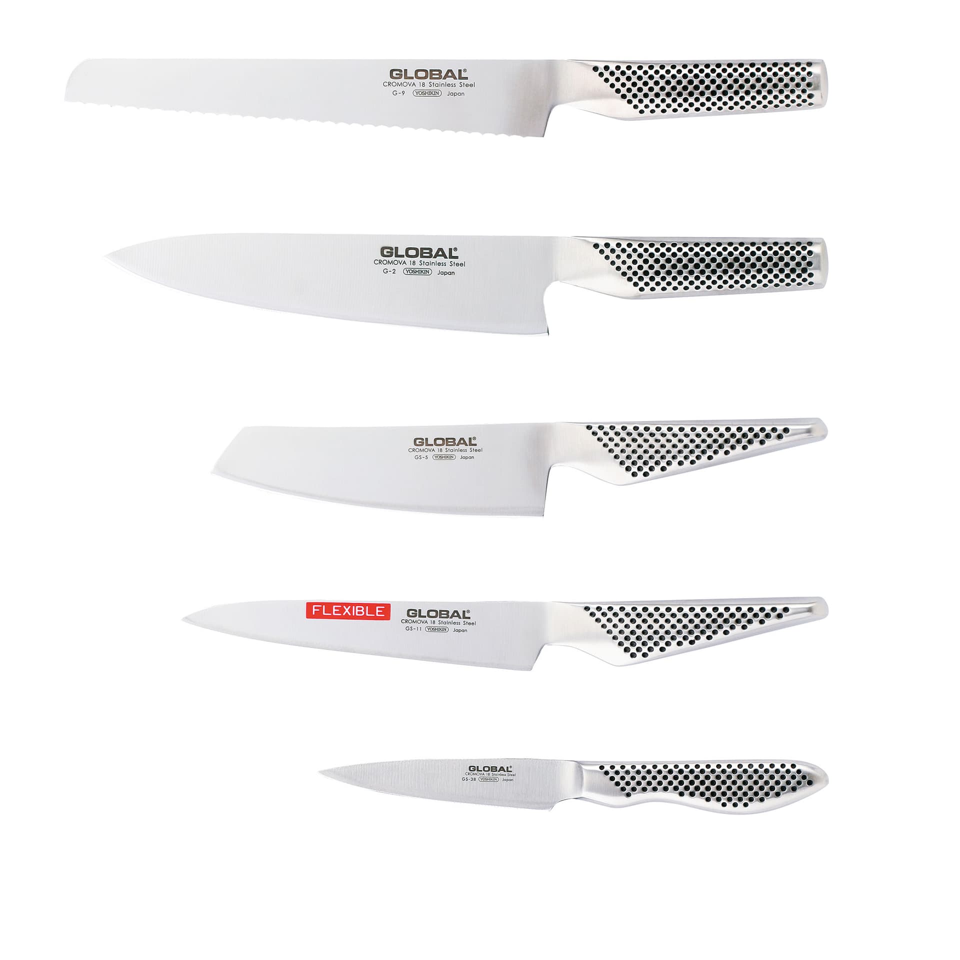 Global - Knivsett 5 deler G-2, 9, GS-5, 11, 38 - Knivsett - Metall