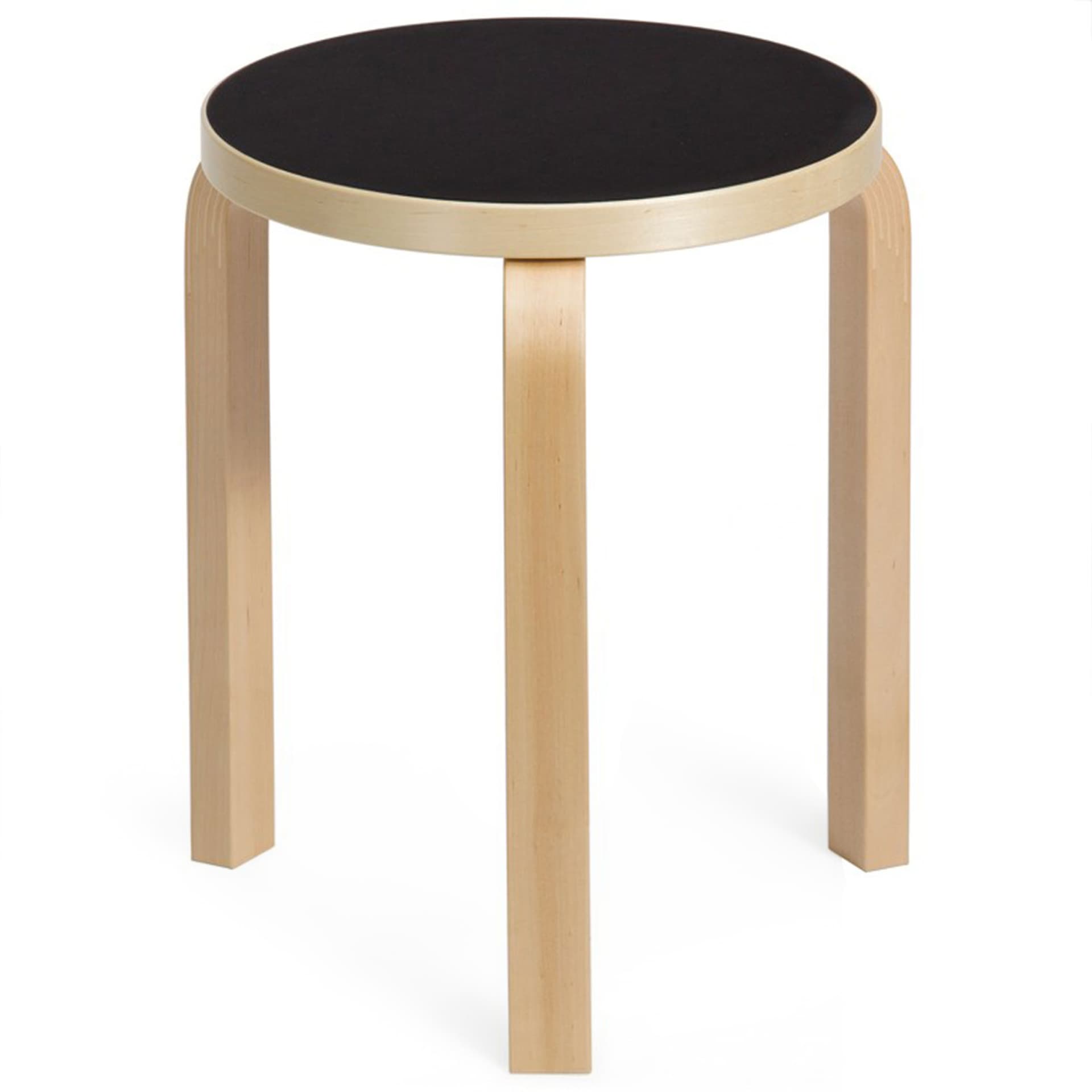 Artek - Pall 60 - Klarlackade Ben/Svart Linoleum Sits - Krakker - Alvar Aalto - Tre farget