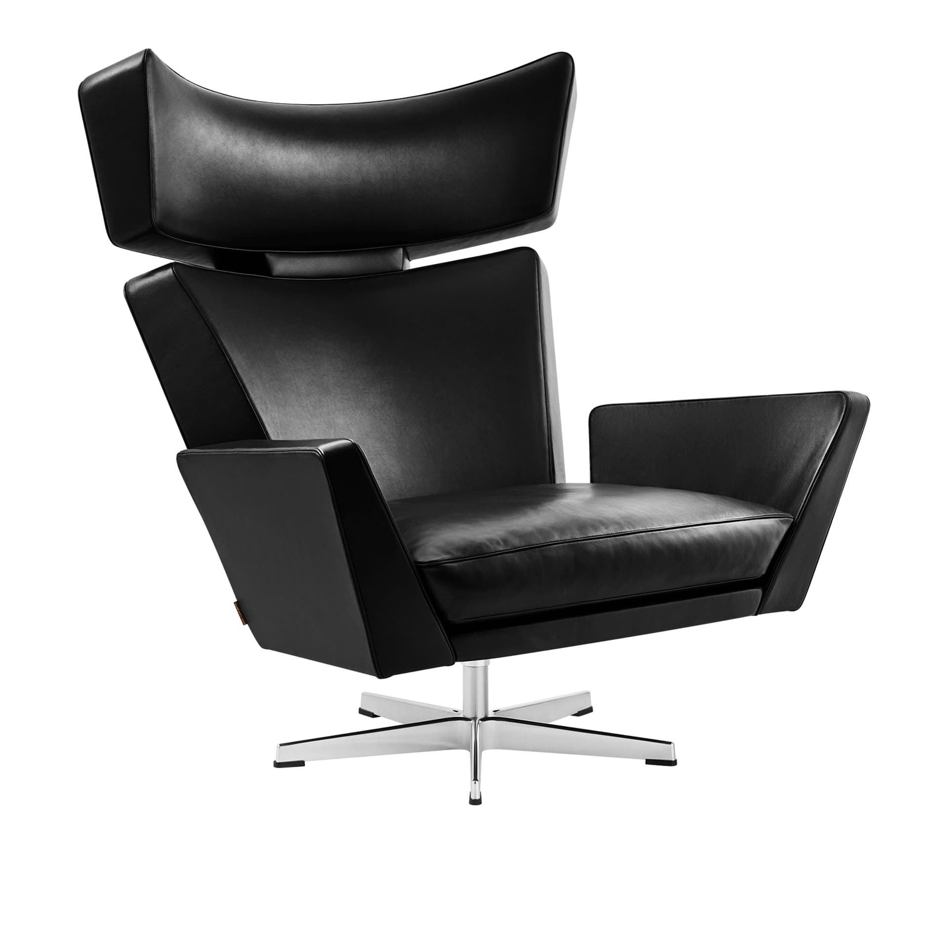 Fritz Hansen - 4201 Oksen, Läder, Grace Black, Satinpolerad - Lenestoler - Arne Jacobsen - Svart - Lær/Metall/Tre