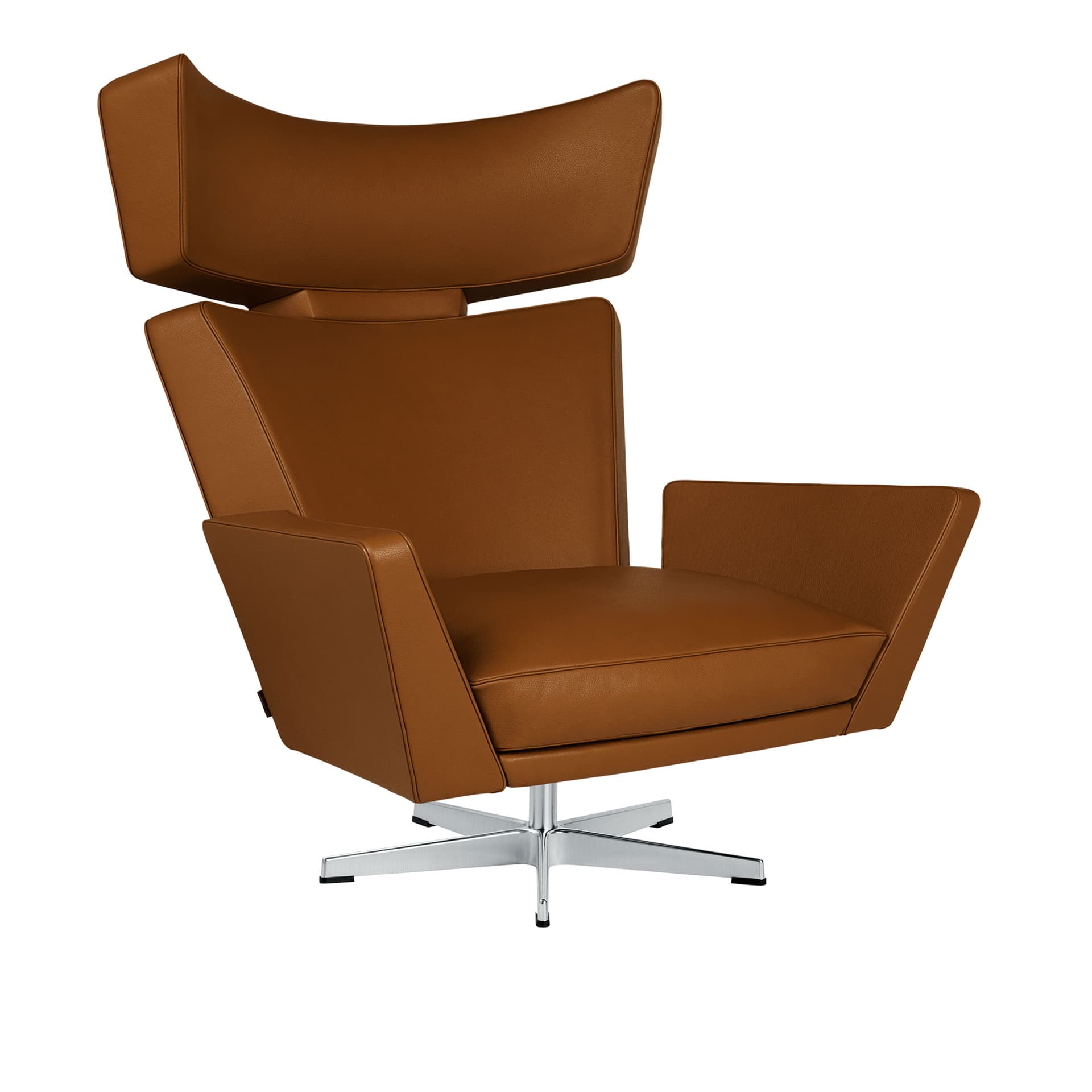 Fritz Hansen - 4201 Oksen, Läder, Aura Walnut, Satinpolerad - Lenestoler - Arne Jacobsen - Brun - Lær/Metall/Tre