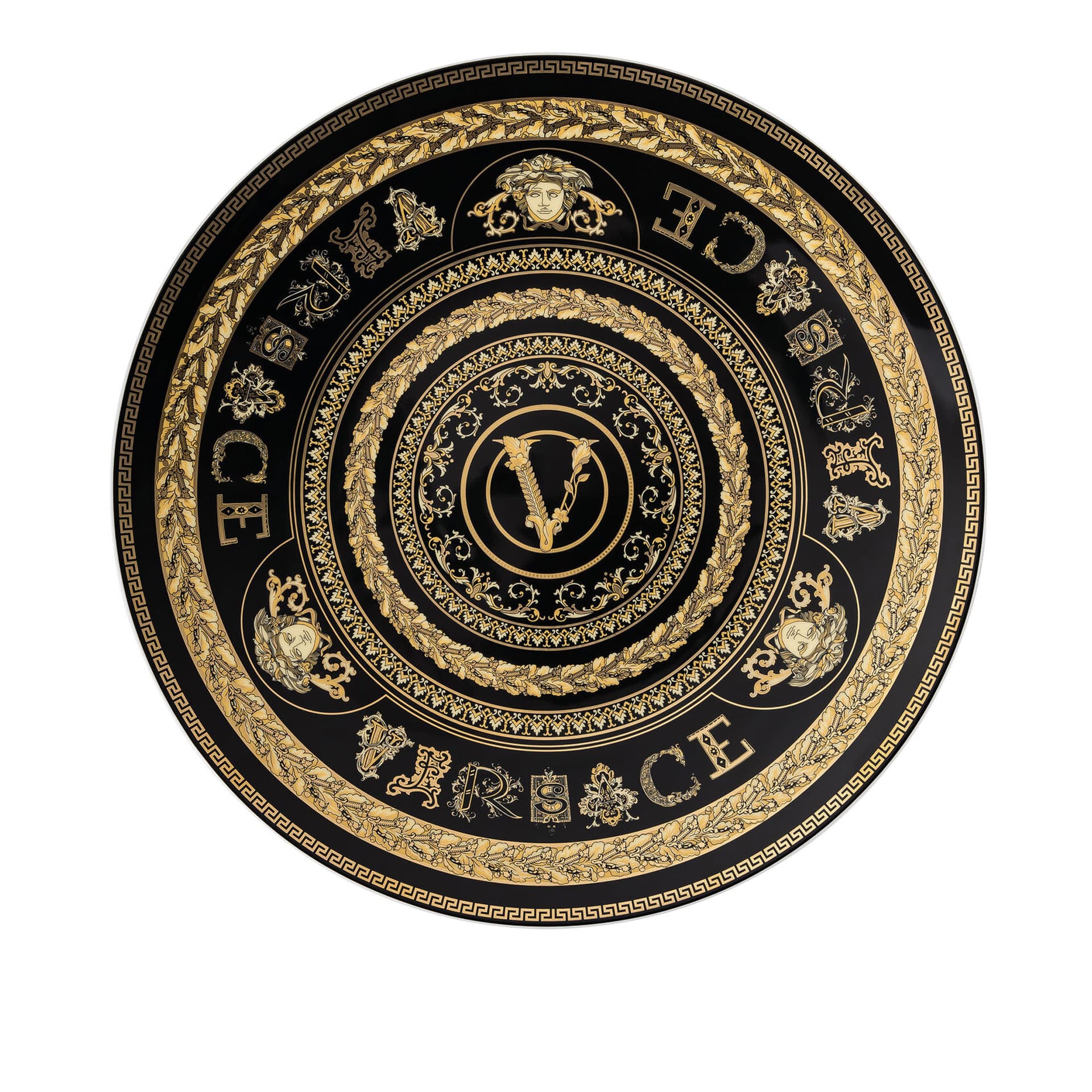Versace - Virtus Gala Black, Kuverttallerken 33 cm - Oppleggingsfat - Svart - Porselen