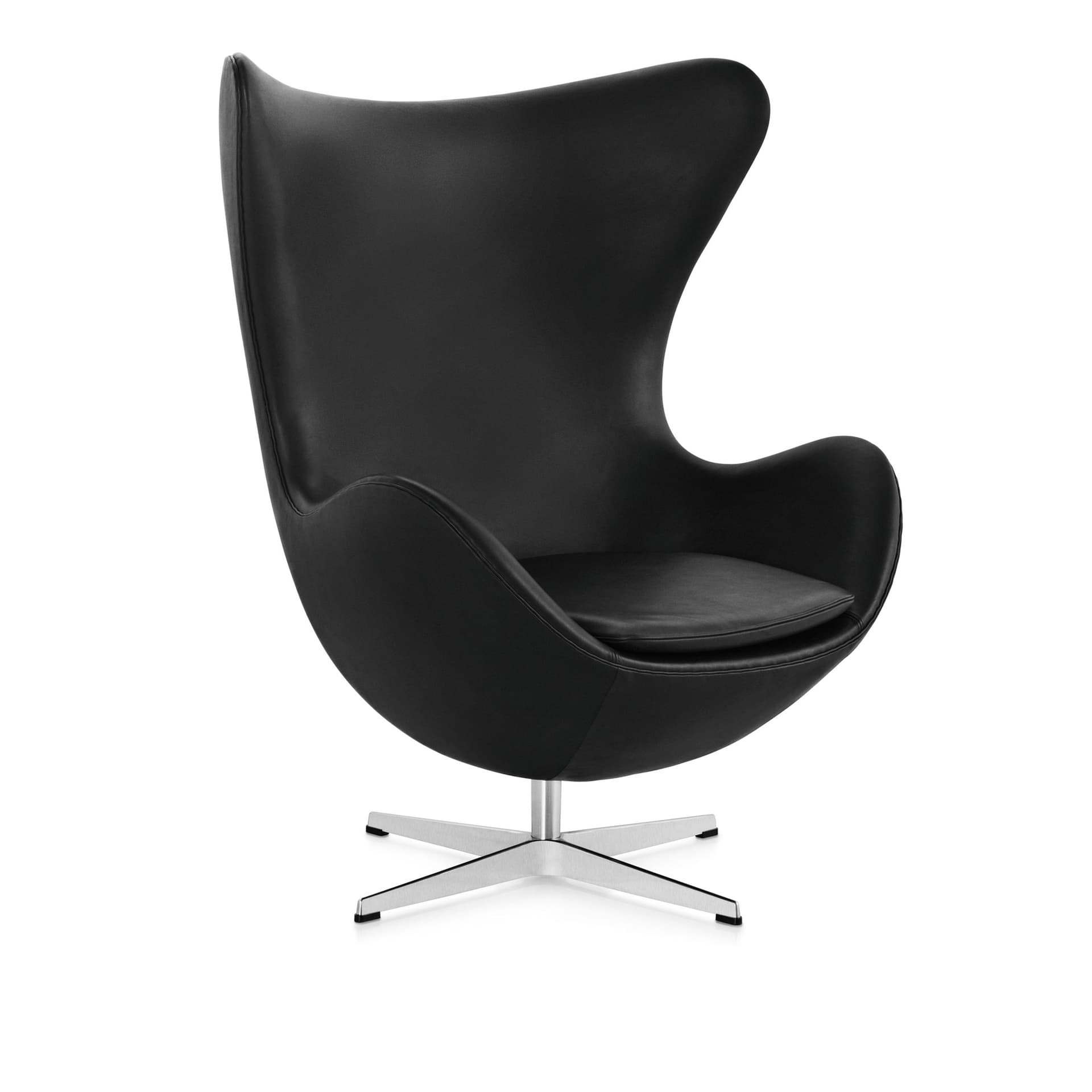 Fritz Hansen - 3316 Ägget, Läder, Aura Black - Svingbare lenestoler - Arne Jacobsen - Svart - Lær/Metall/Skum