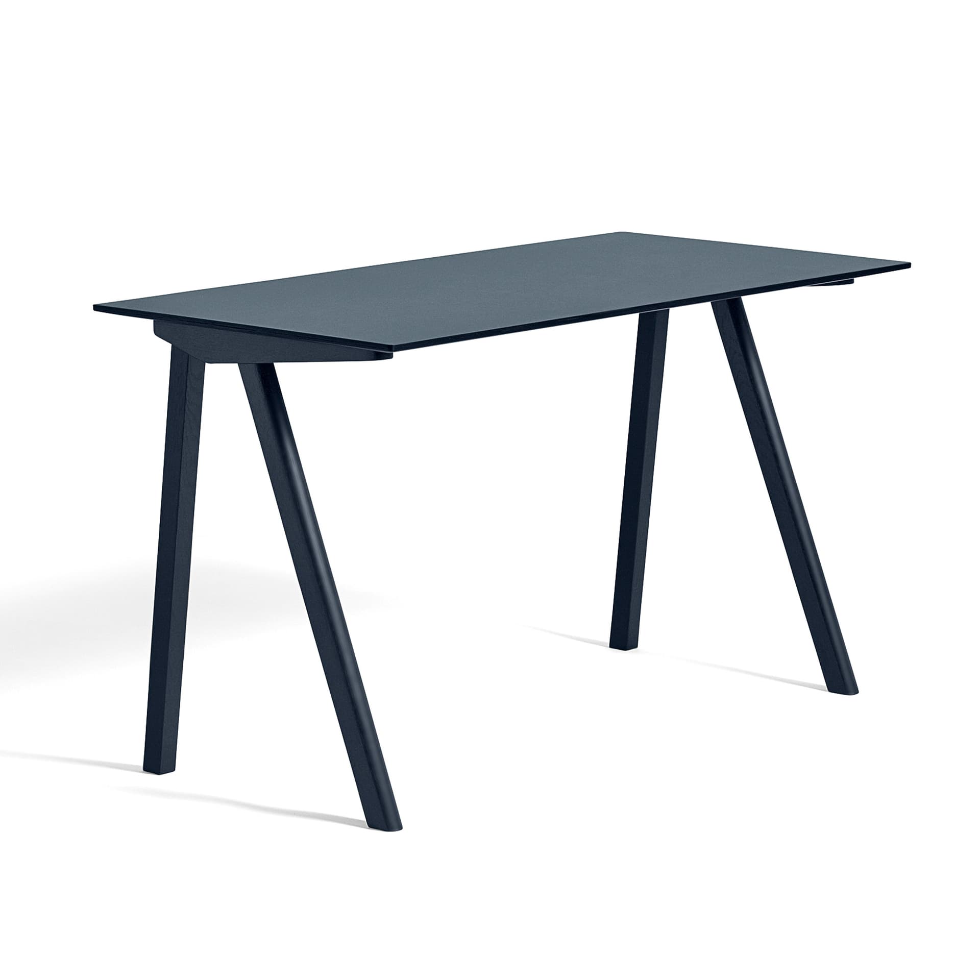 HAY - CPH90 2.0 Desk Deep Blue Lacquered Oak Frame L130 X W65 X H74 Smokey Blue Linoleum Top Deep Blue Lacquered Edge - Skrivebord - Ronan & Erwan Bouroullec - Blå - Tre