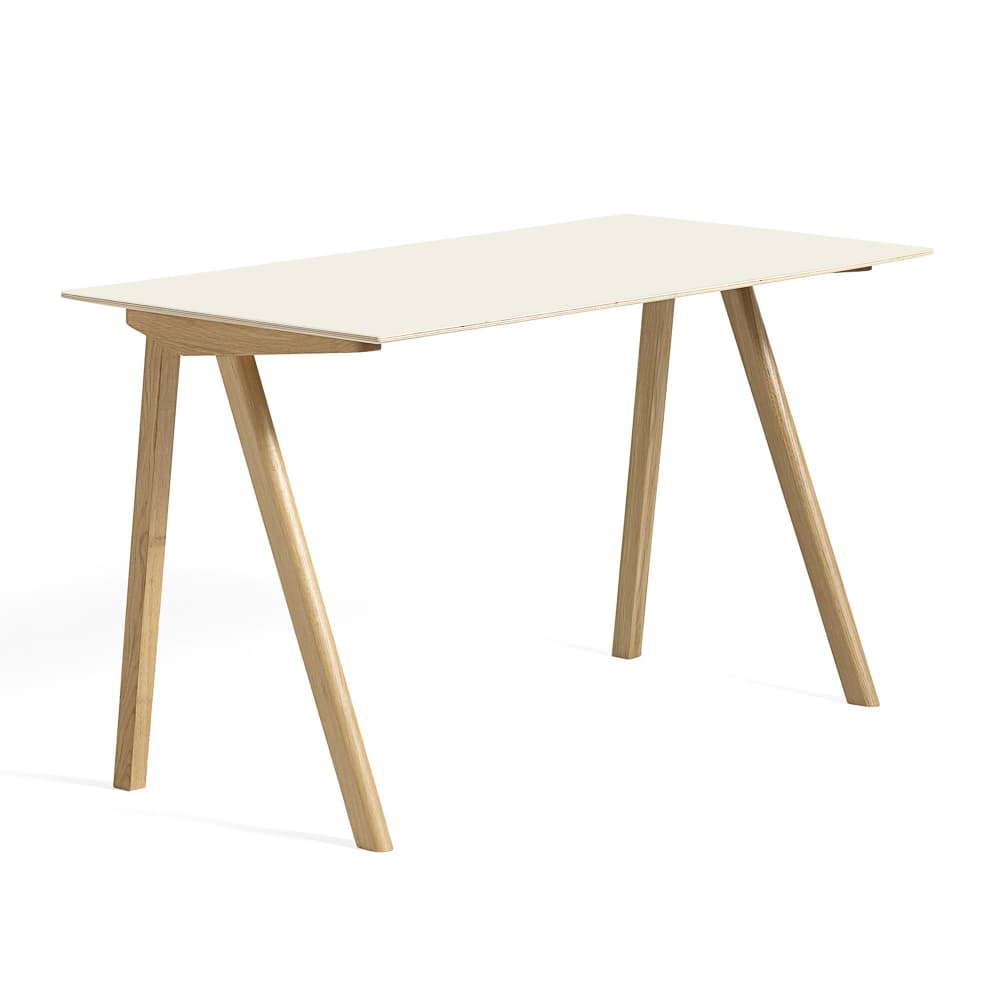 HAY - CPH90 2.0 Desk Lacquered Oak Frame L130 X W65 X H74  Off-White Linoleum Tabletop Lacquered Edge - Skrivebord - Ronan & Erwan Bouroullec - Hvit - Tre