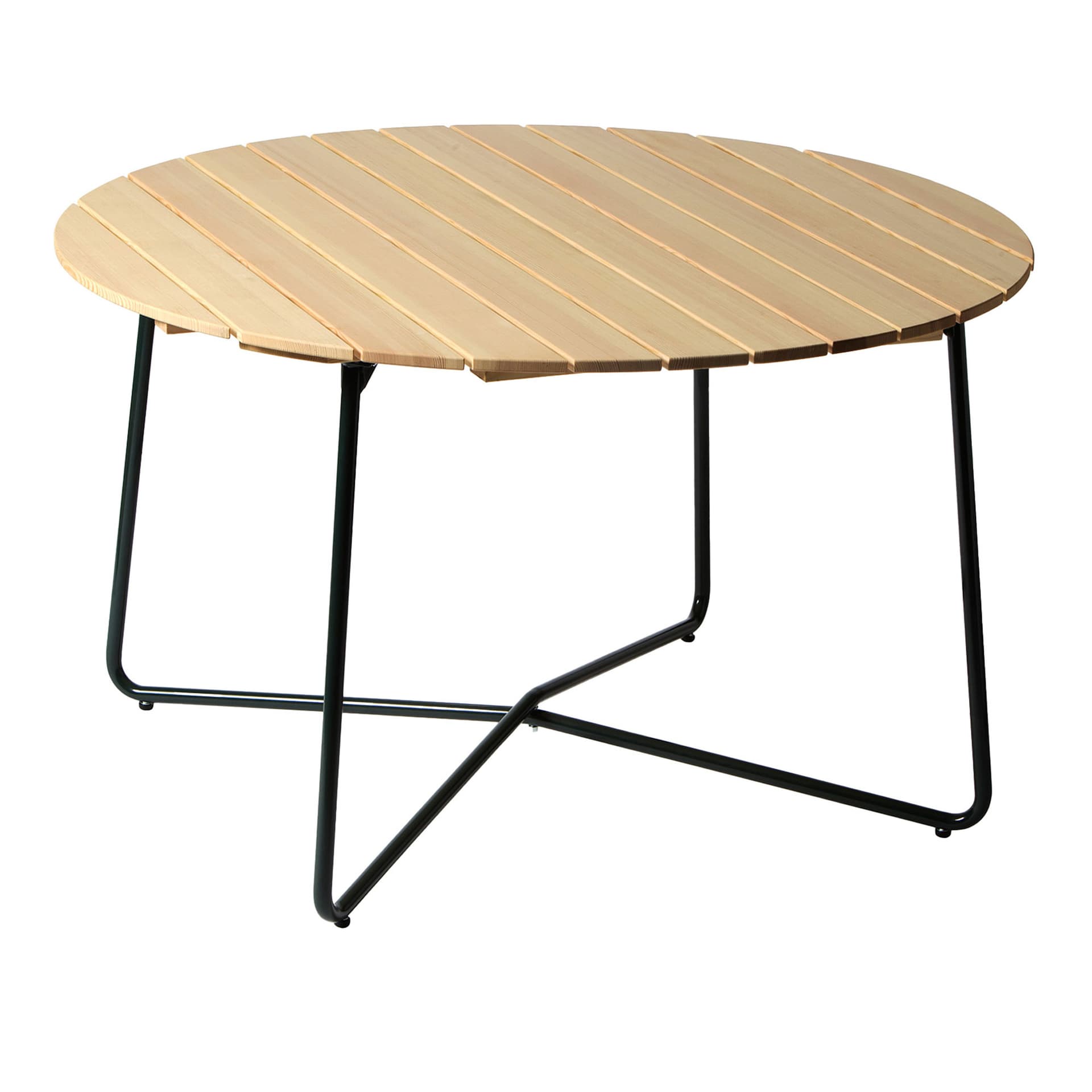 Grythyttan Stålmöbler - Bord 9A Ø120cm grønn stativ oljet furu - Utendørs spisebord - Tre farget