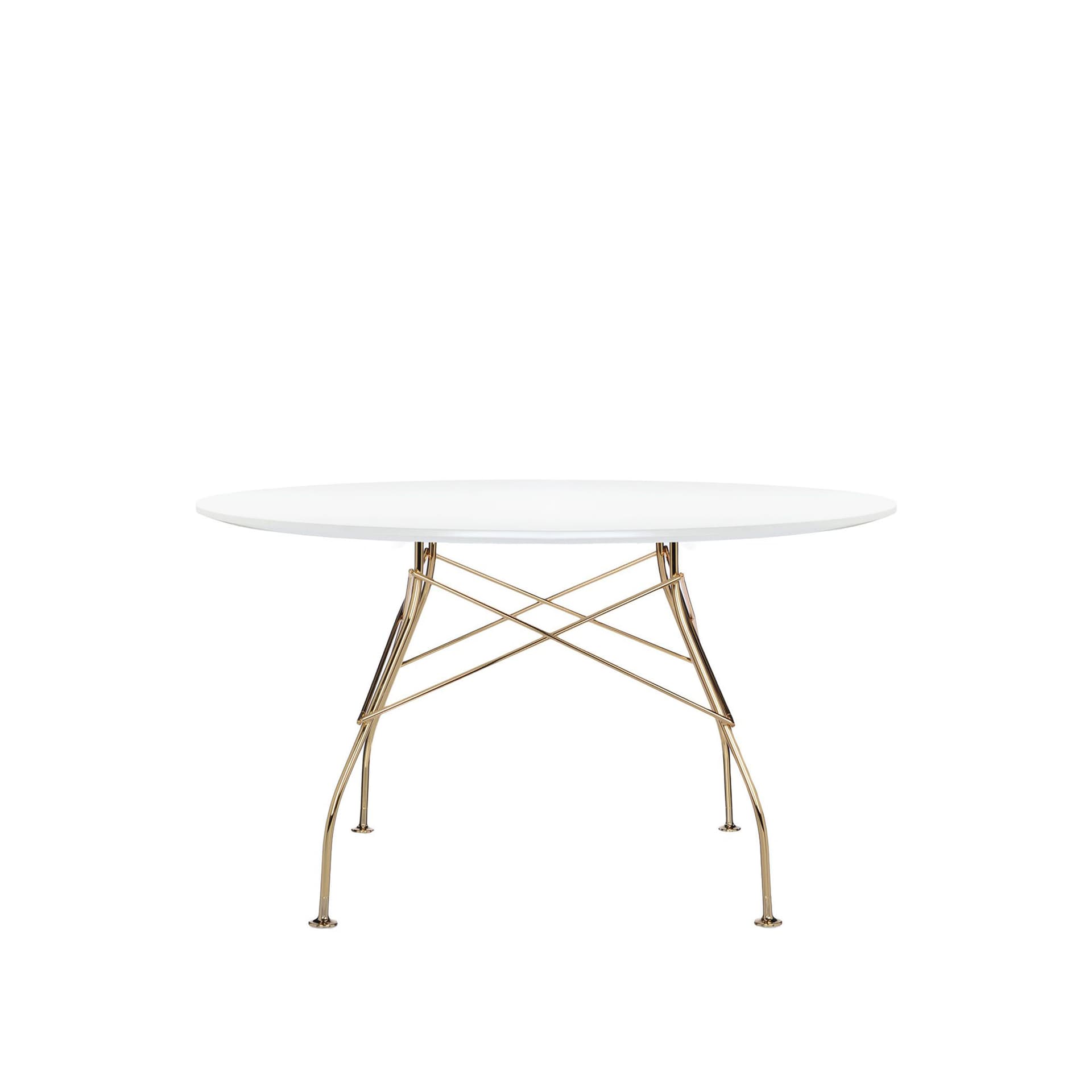 Kartell - Glossy Round Table 4568 Ø130, Gold, White Polyester - Spisebord - Antonio Citterio - Hvit - Naturlig materiale/Metall