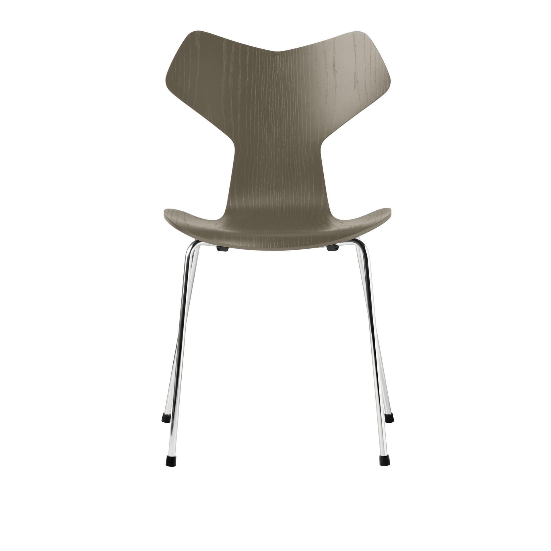 Fritz Hansen - Grand Prix 3130 Olive Green Färgad Ask/Chrome - Spisestoler - Arne Jacobsen - Grønn - Metall/Tre