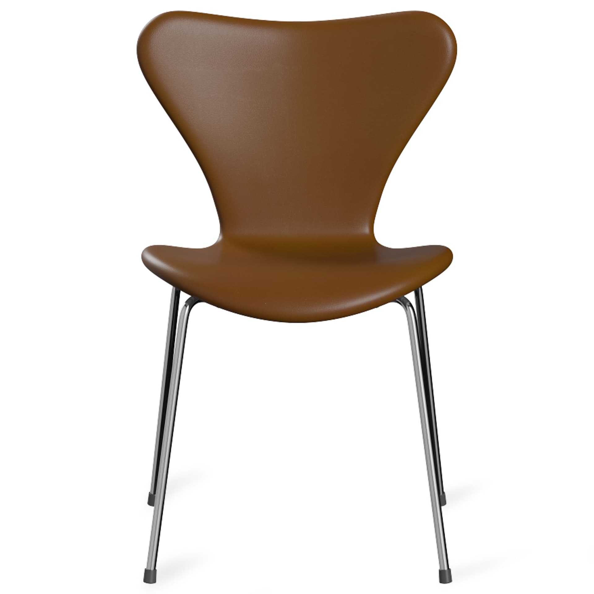 Fritz Hansen - Series 7 stol 3107 heltrukket lær stålramme krom soft walnut - Spisestoler - Arne Jacobsen - Brun - Lær/Metall/Tre