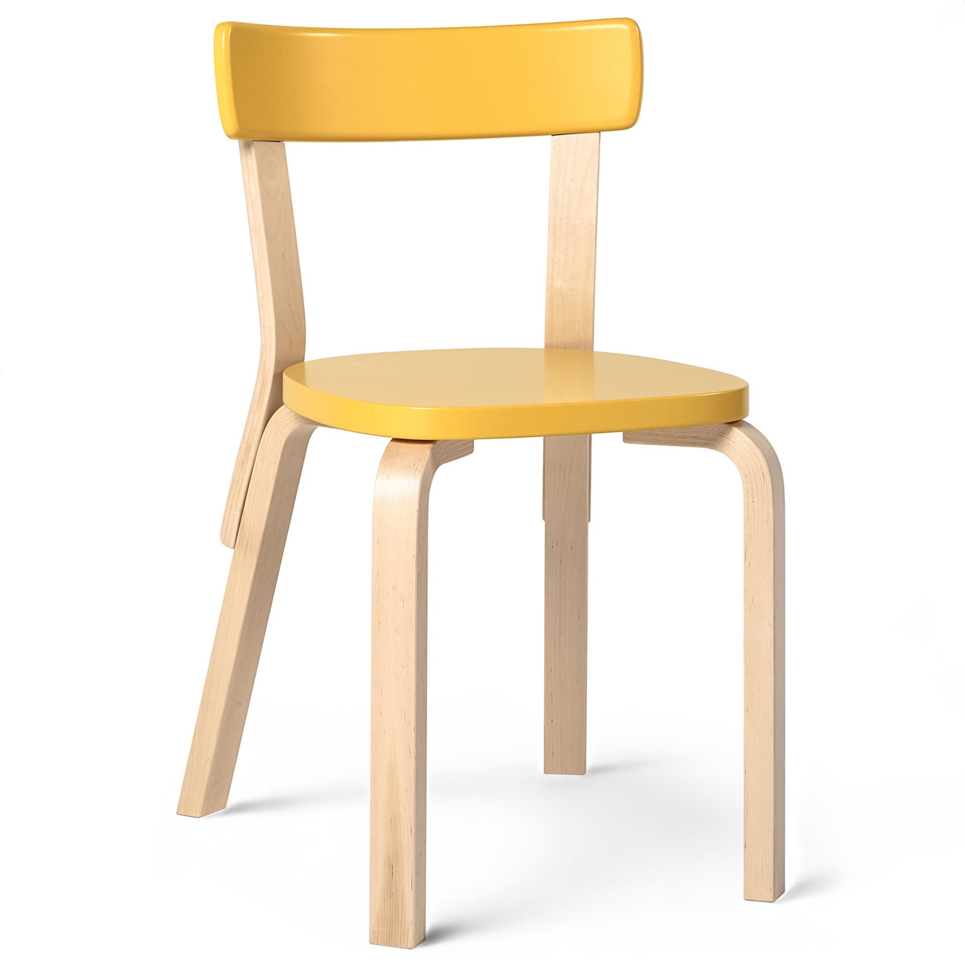 Artek - Stol 69, Klarlackade ben, Lackad gul sits - Spisestoler - Alvar Aalto