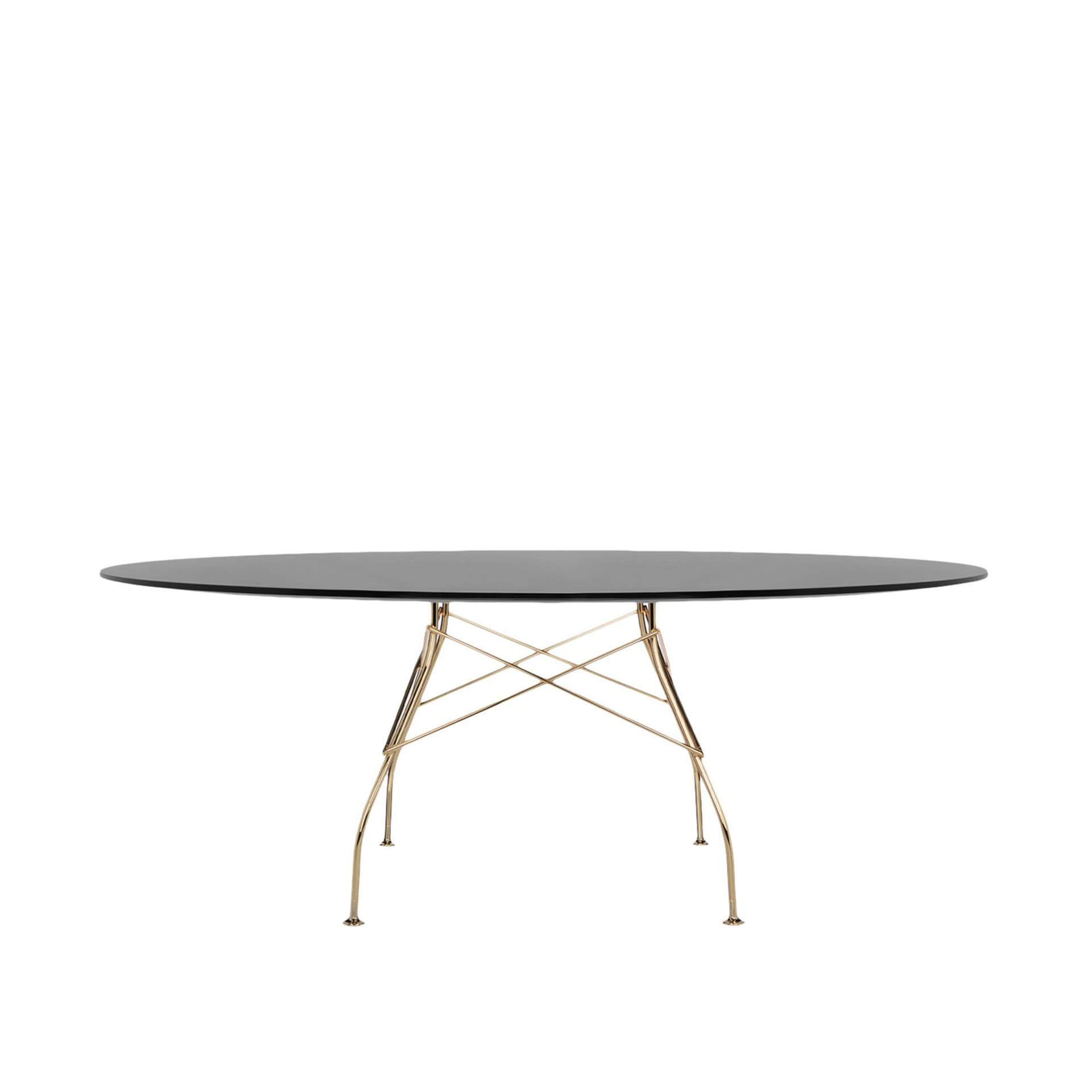 Kartell - Glossy Oval Table 4569 194x120, Gold, Black Polyester - Spisebord - Antonio Citterio - Svart - Naturlig materiale/Metall