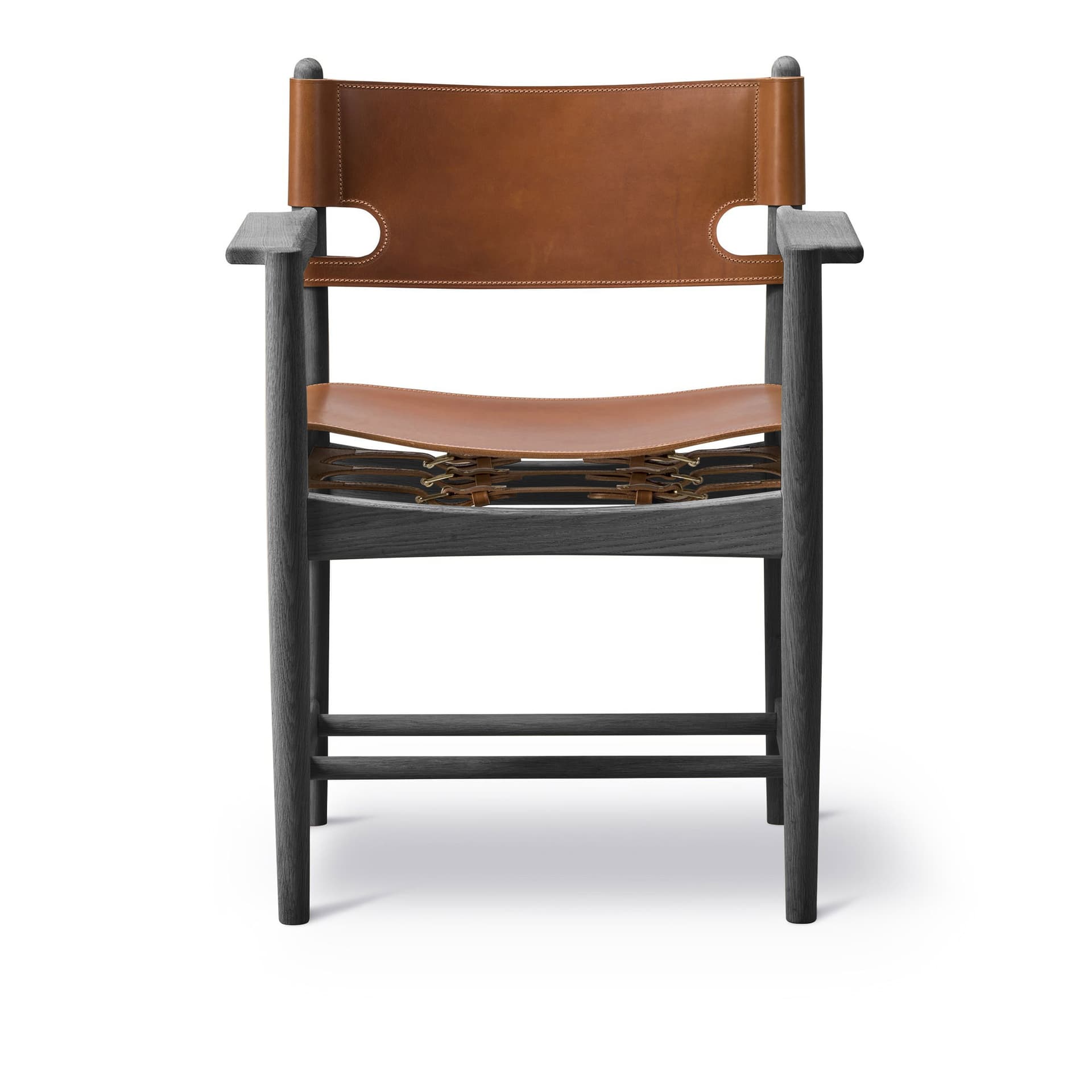 Fredericia Furniture - The Spanish Dining Armchair, Black lacquered oak,  Cognac leather - Spisestoler - Børge Mogensen - Brun,Svart - Lær/Tre